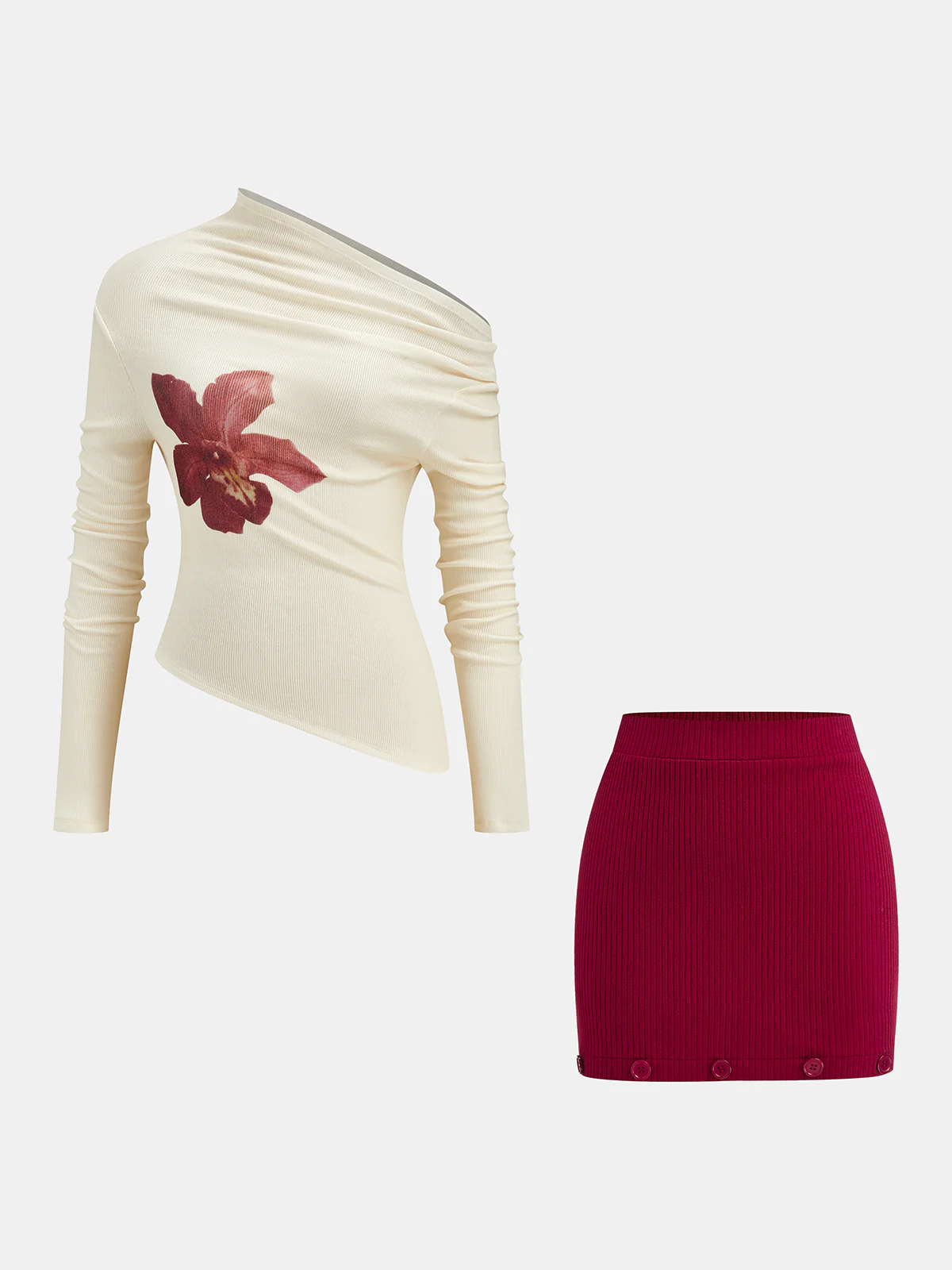 Floral Print Top and Detachable Skirt Set - Wholesalesil