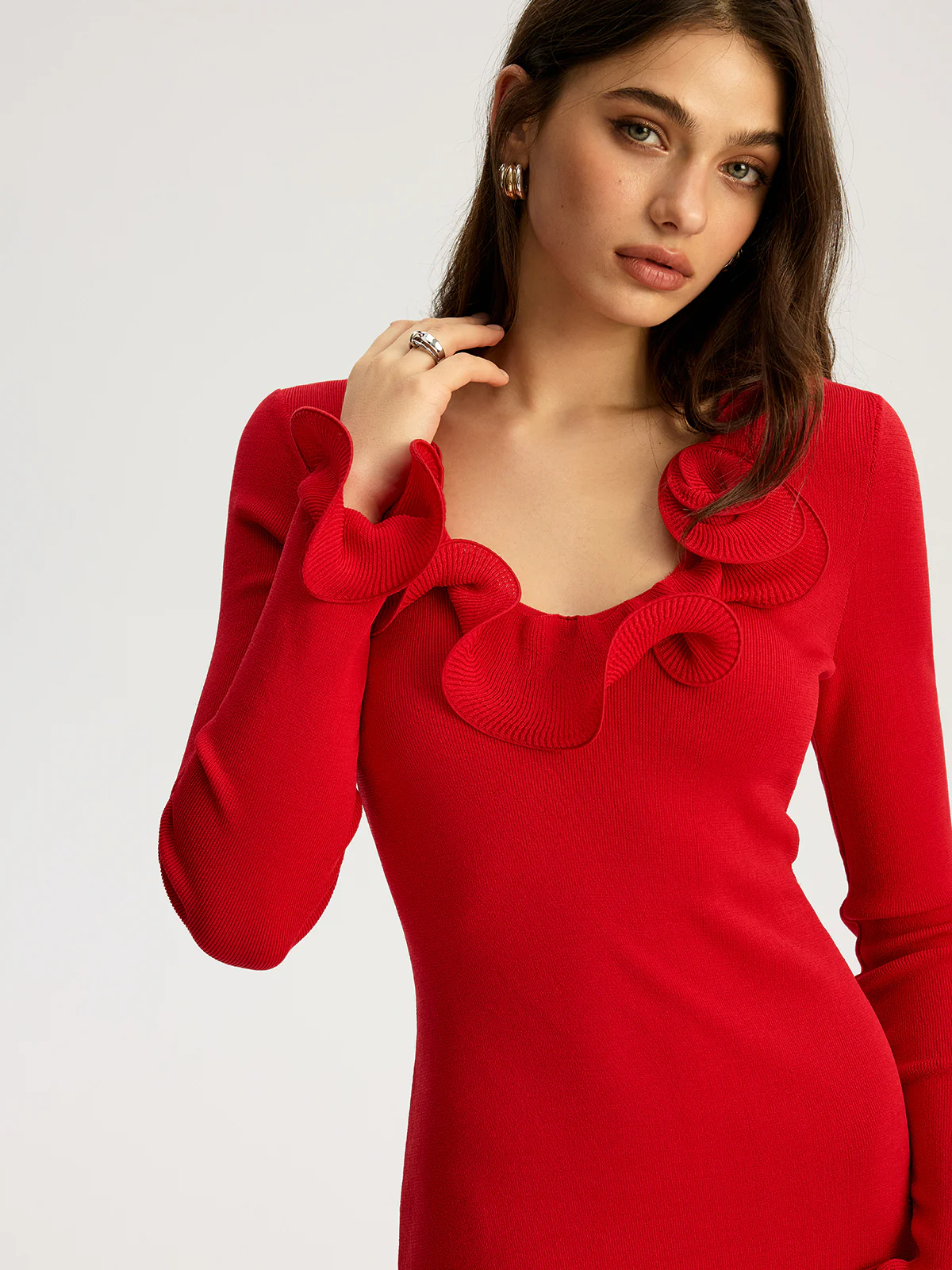 Ruffled Detail Long Sleeve Mini Dress - Wholesalesil