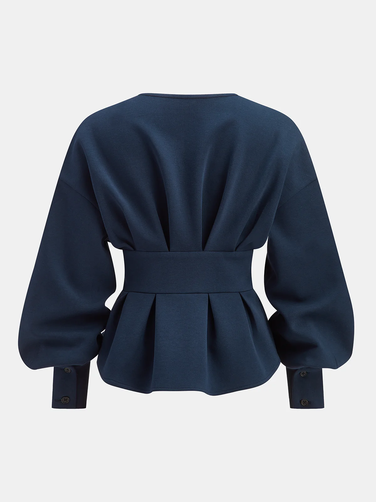 Deep V Neck Puff Sleeve Peplum Top - Wholesalesil