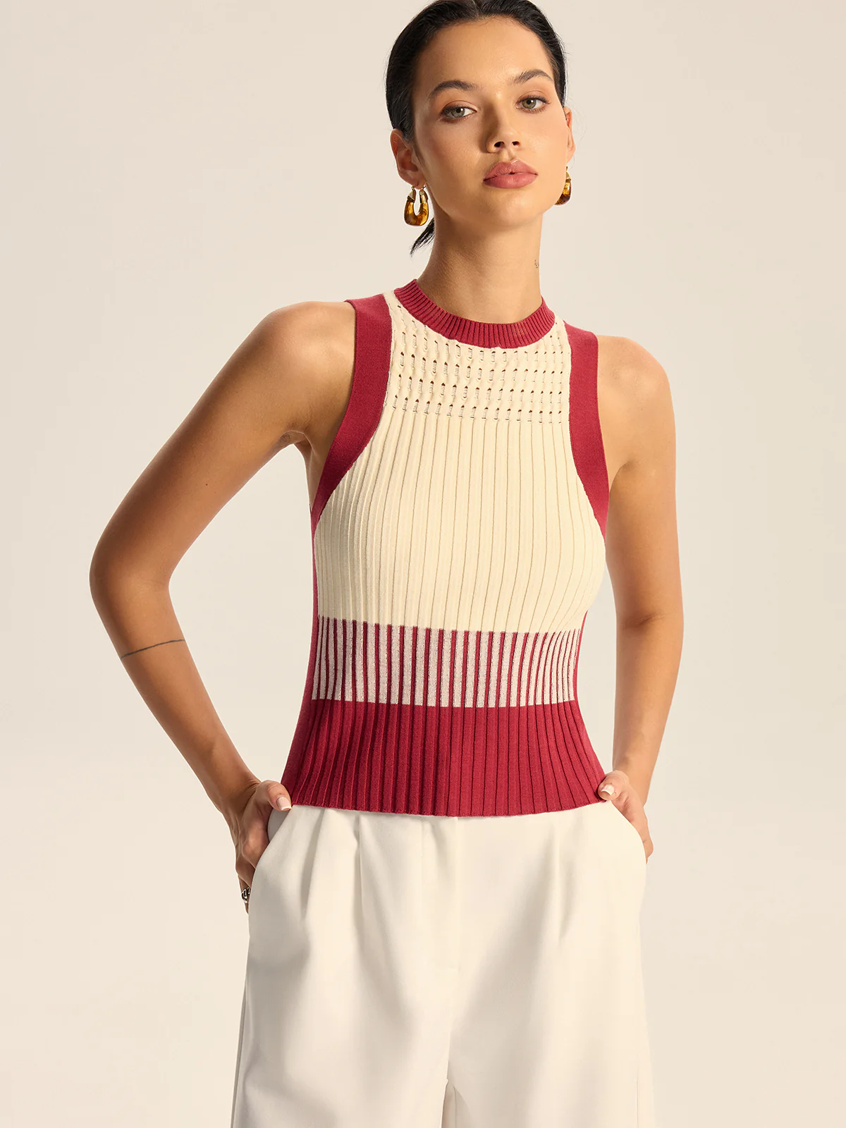 Color-Block Ribbed Knit Tank Top - Wholesalesil