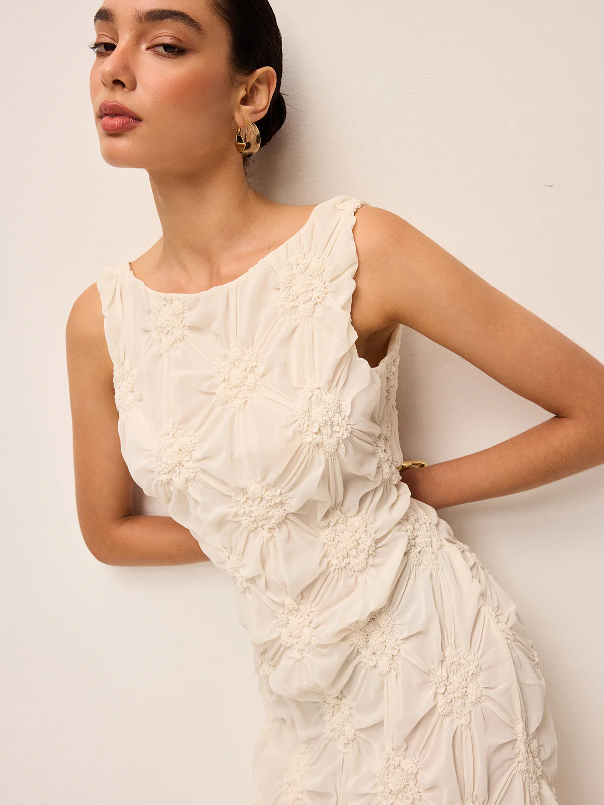 Elegant Embroidered Slit Maxi Dress - Wholesalesil