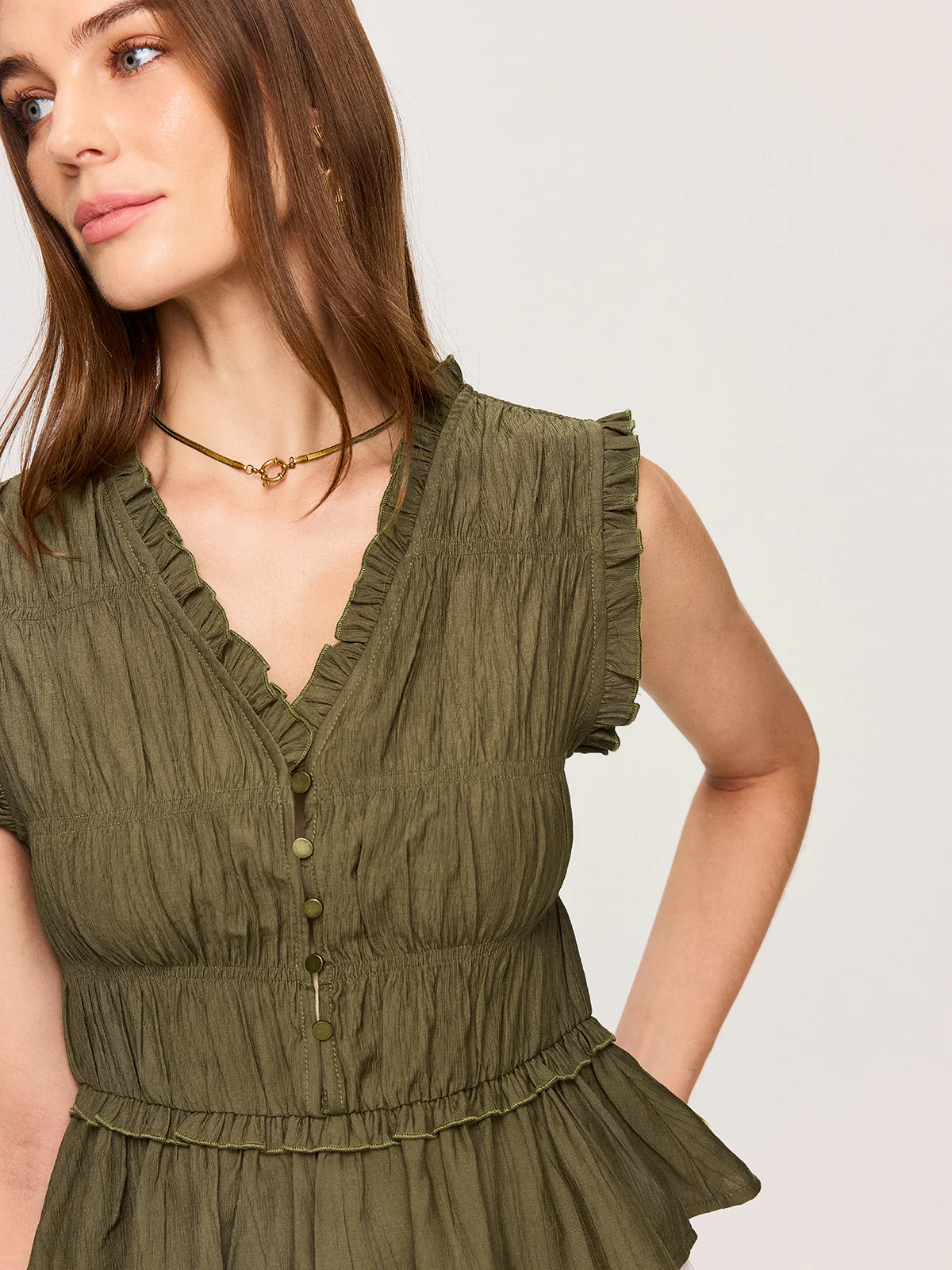 Ruffled V-Neck Peplum Top - Wholesalesil