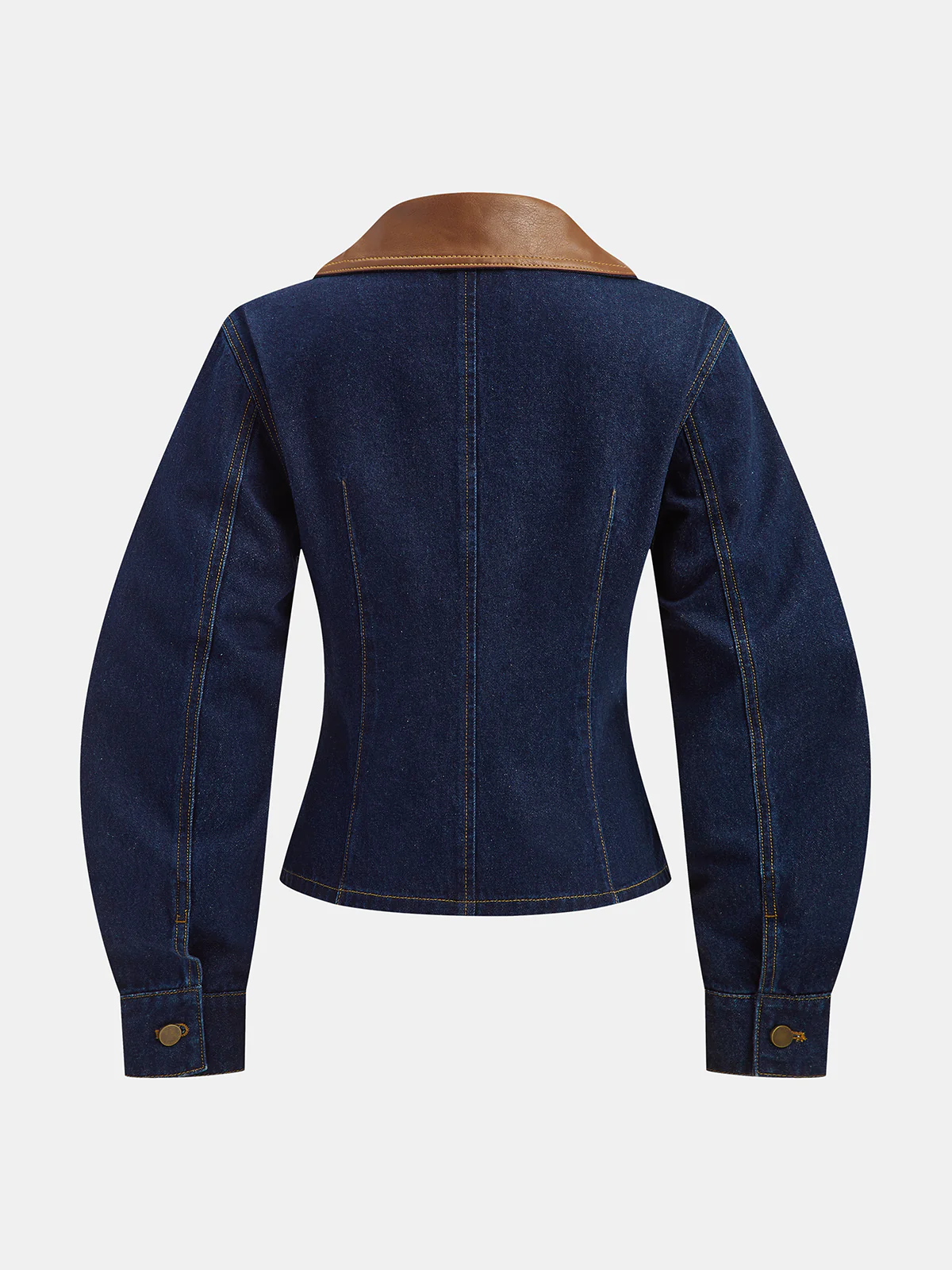 Curved Sleeve Contrast Collar Denim Jacket - Wholesalesil