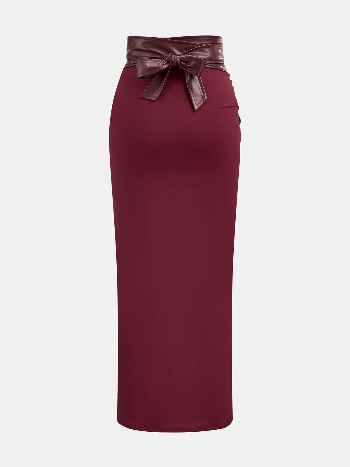 Faux Leather Panel Ruched Midi Skirt - Wholesalesil