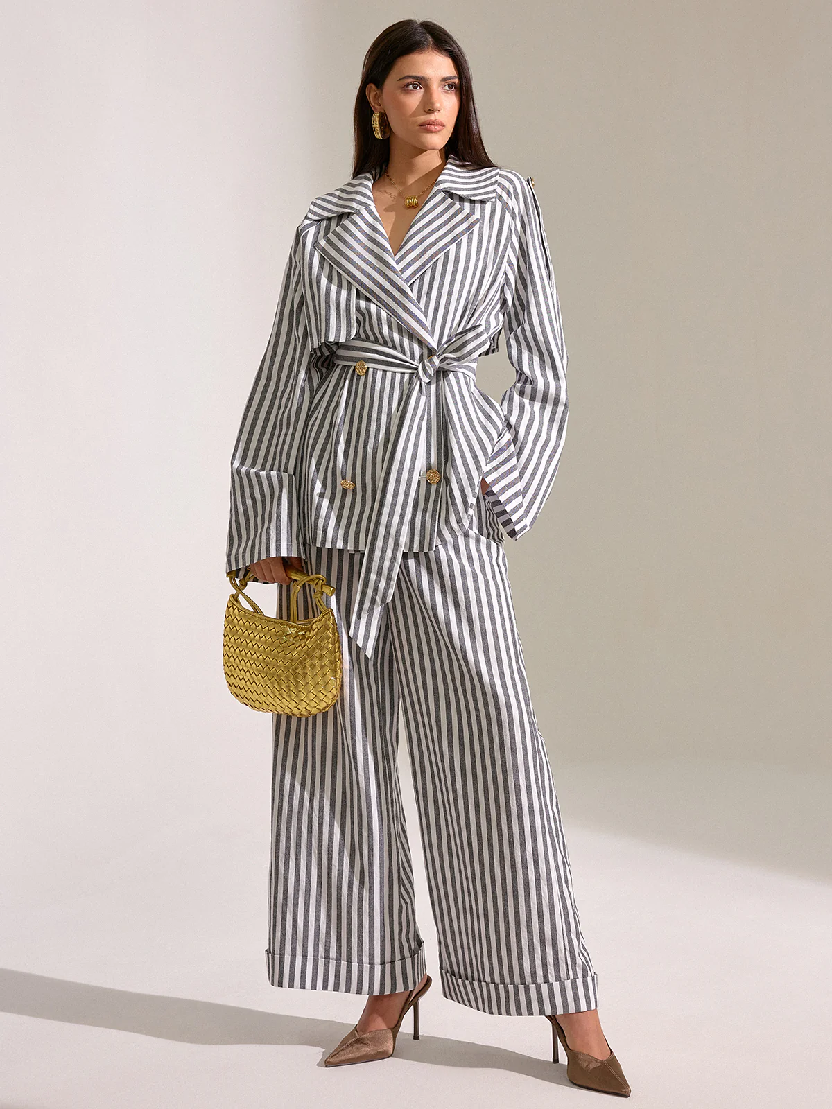 Striped Cotton Wide-Leg Pants - Wholesalesil