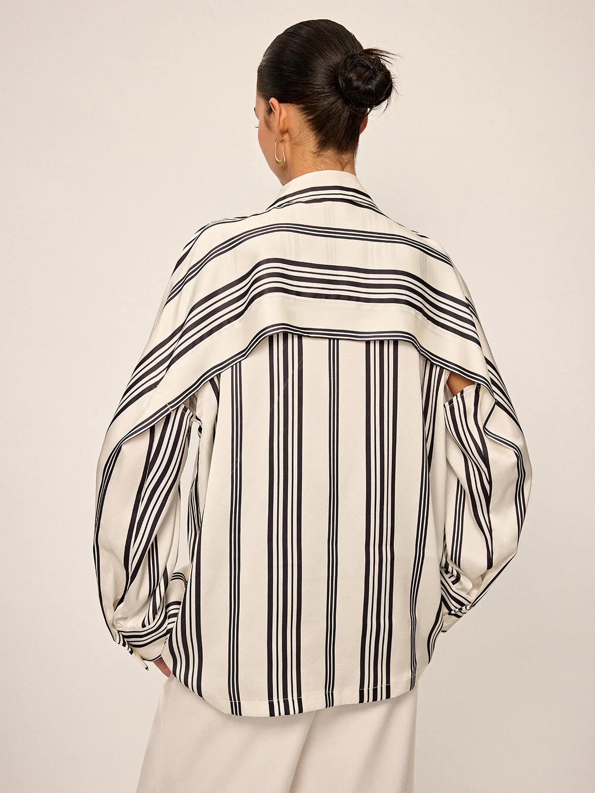 Oversized Satin Striped Shirt with Cut-Out Back Detail - Wholesalesil