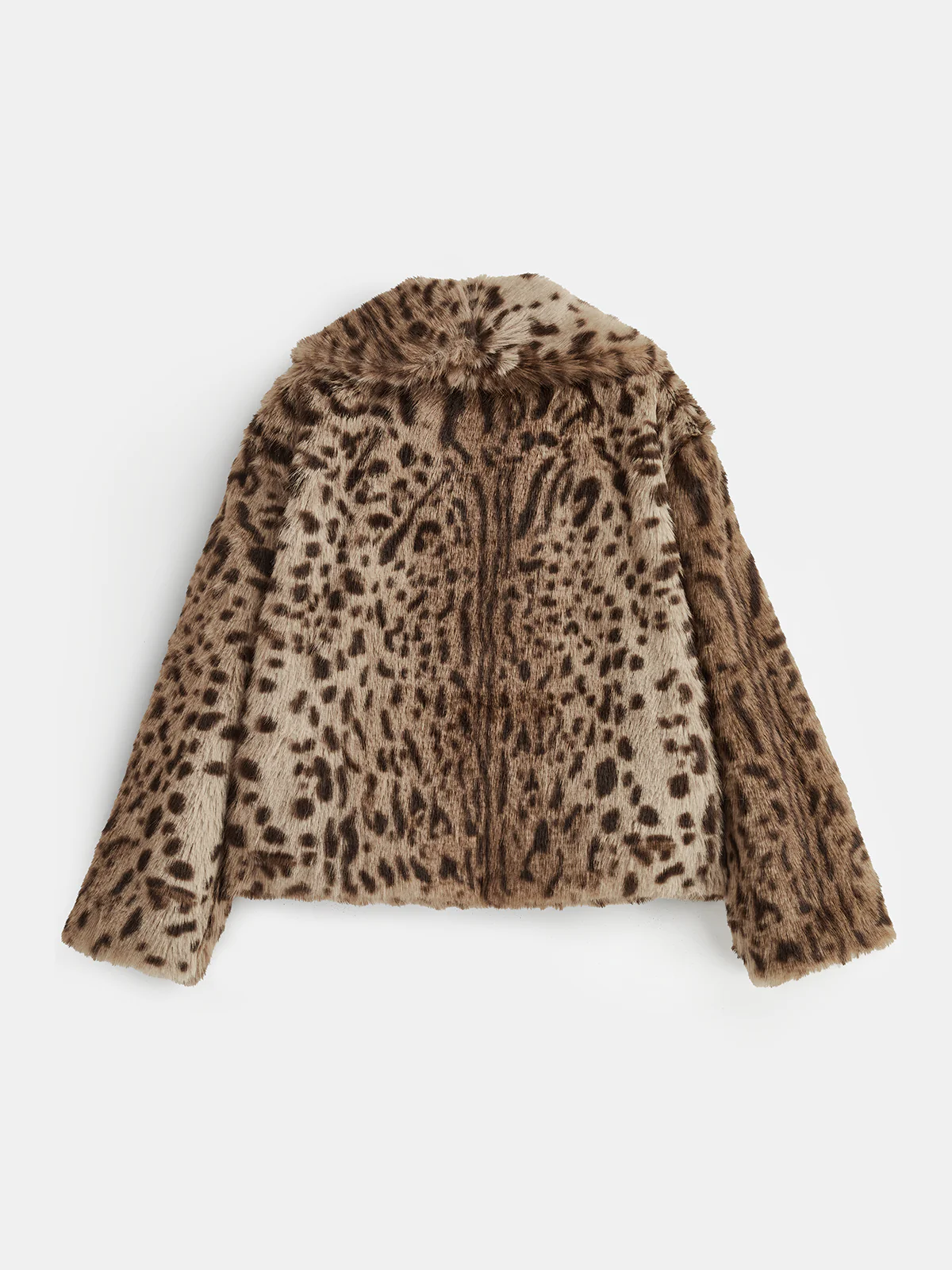 Leopard Print Lapel Faux Fur Coat - Wholesalesil