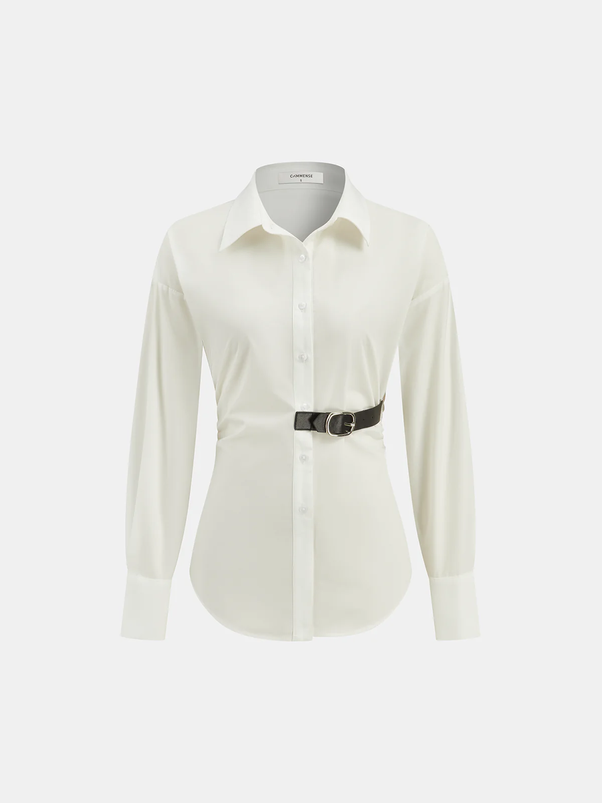 Long Sleeve Half Belt Button-Down Shirt - Wholesalesil