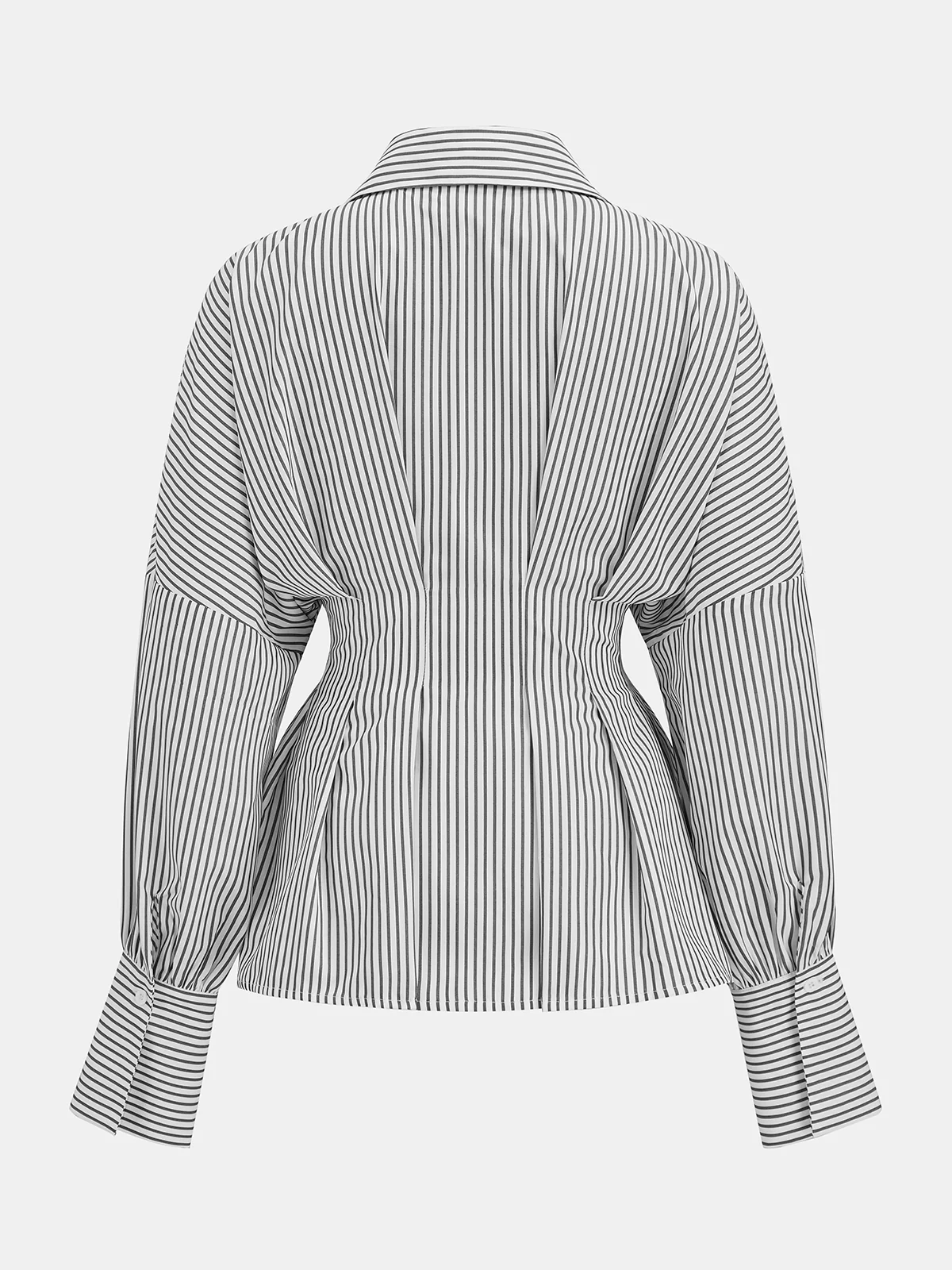 Cinched Waist Peplum Button-Front Striped Shirt - Wholesalesil