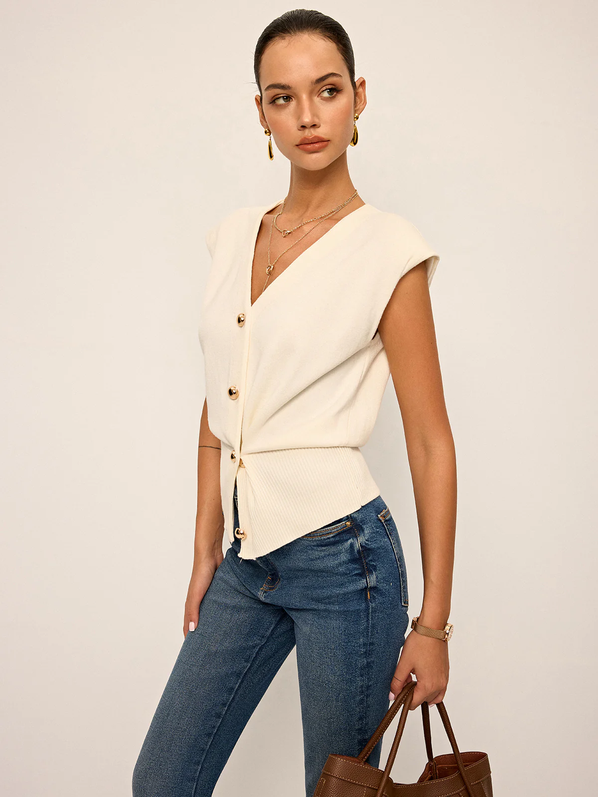 Asymmetric Two-Way Wear Knit Vest - Wholesalesil