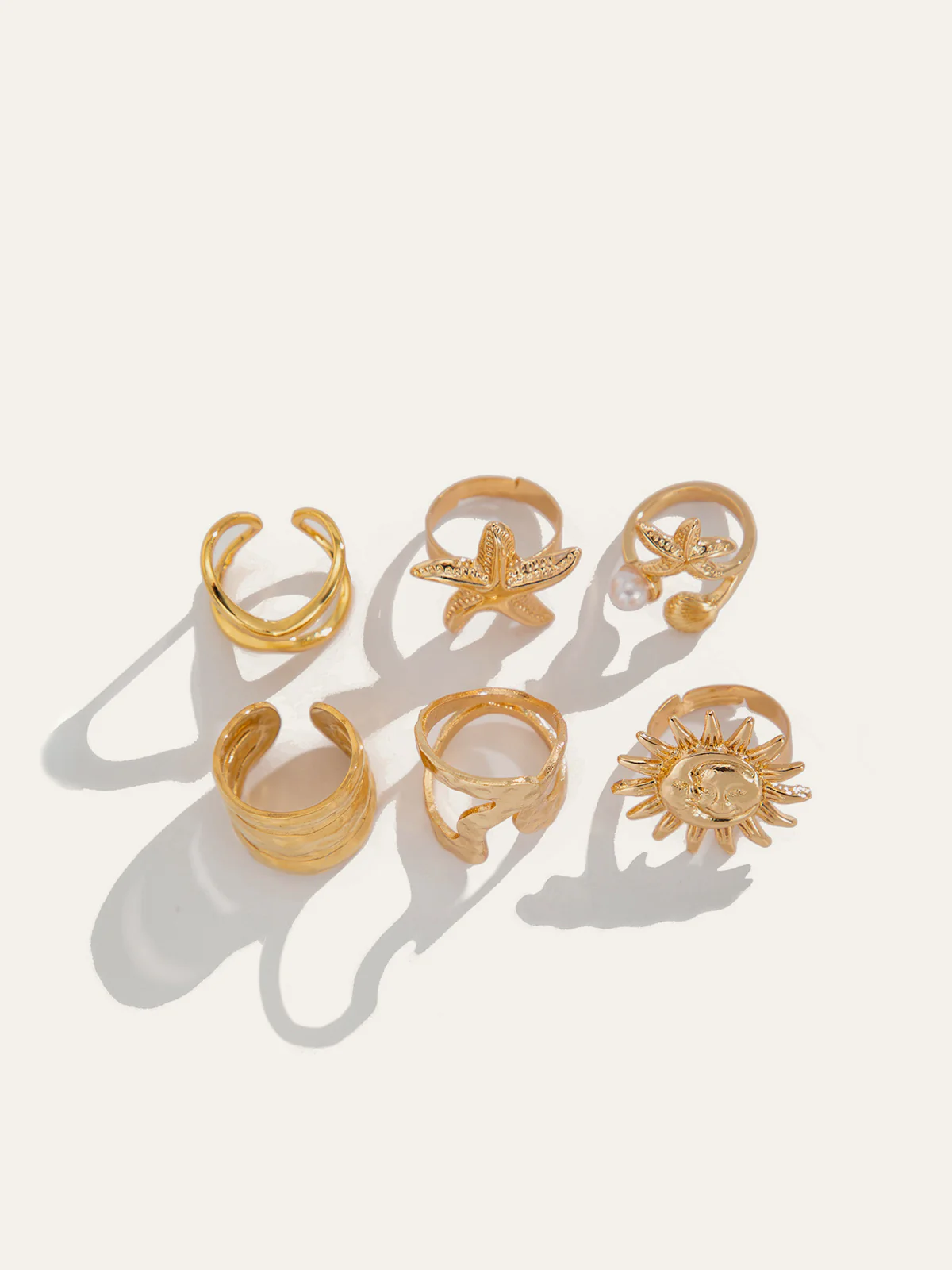 Gold-Tone Irregular Sea-Inspired Ring Set - Wholesalesil
