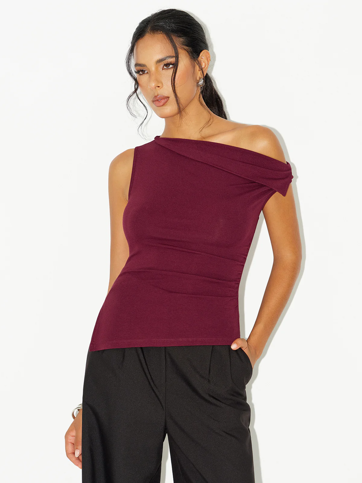 Asymmetric Off-Shoulder Ruched T-Shirt - Wholesalesil
