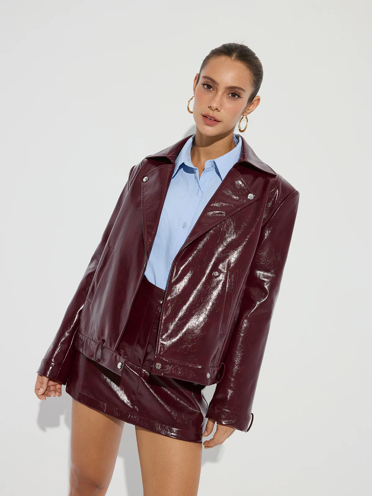 Lapel Faux Leather Jacket - Wholesalesil