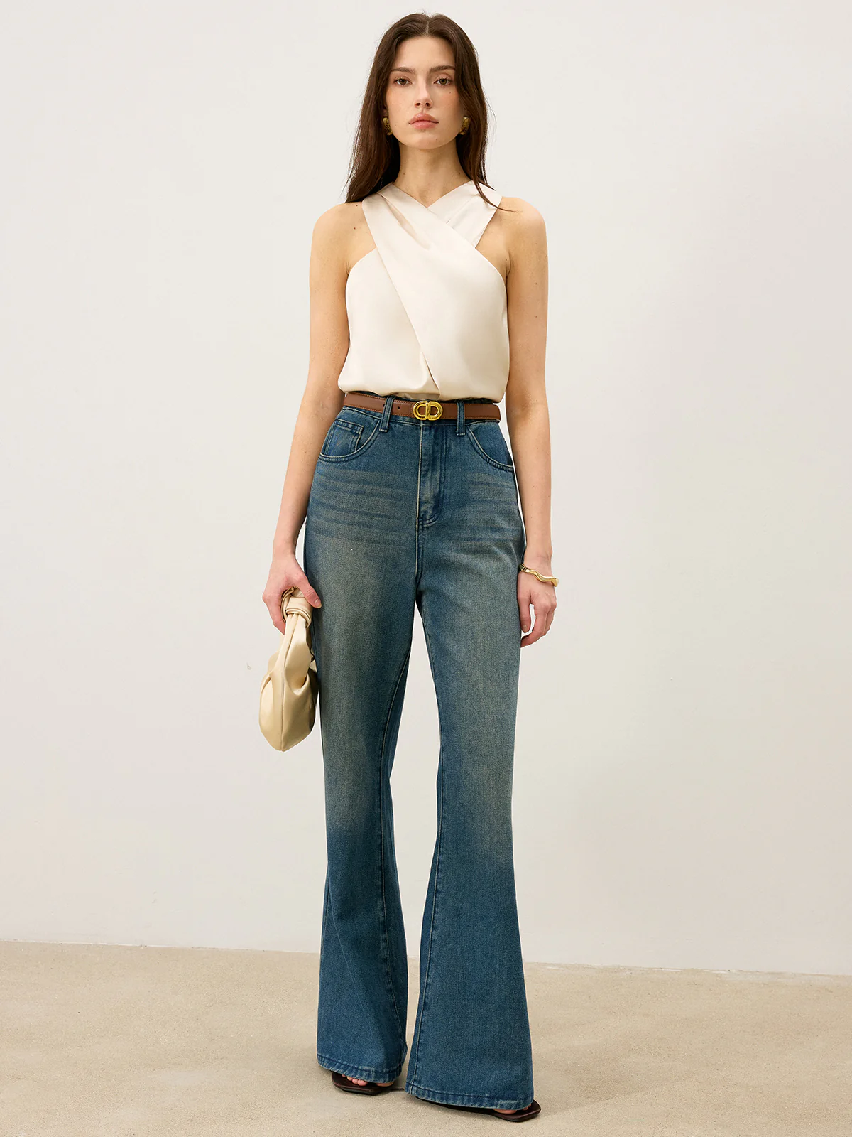 Satin Cross-Over Collar Tank Top - Wholesalesil