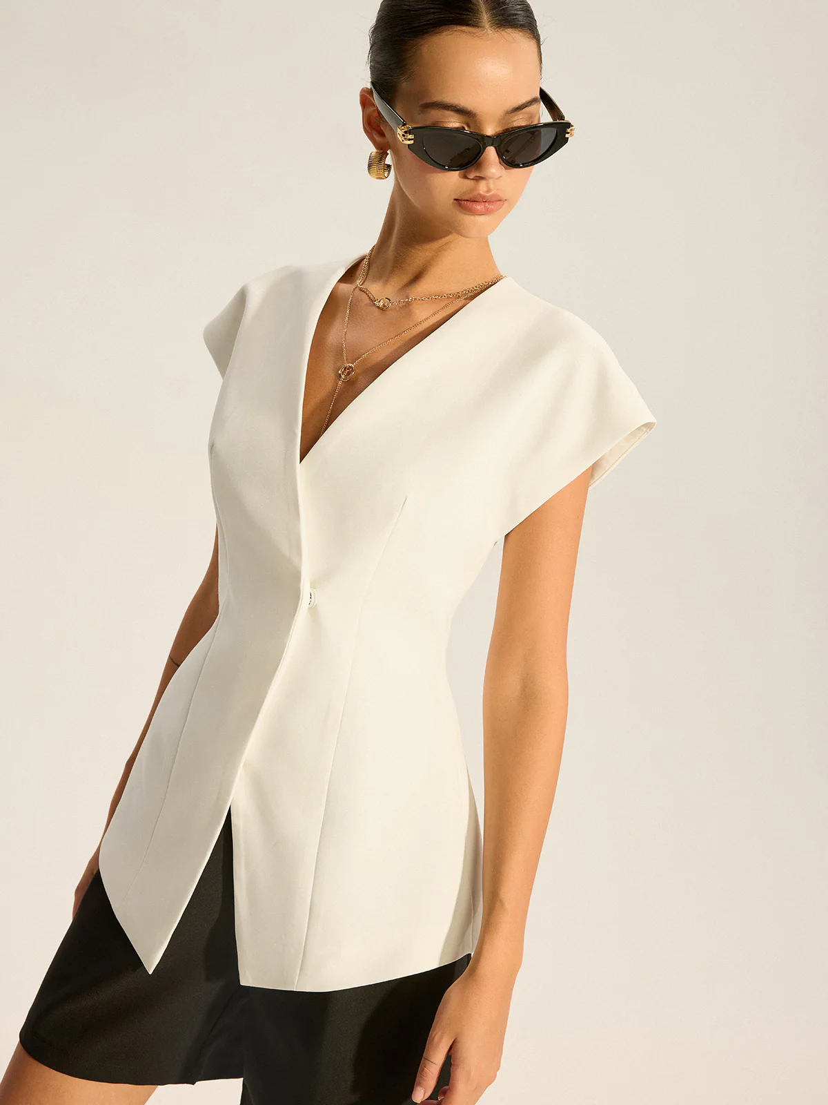 V-Neck Cap Sleeve Vest - Wholesalesil