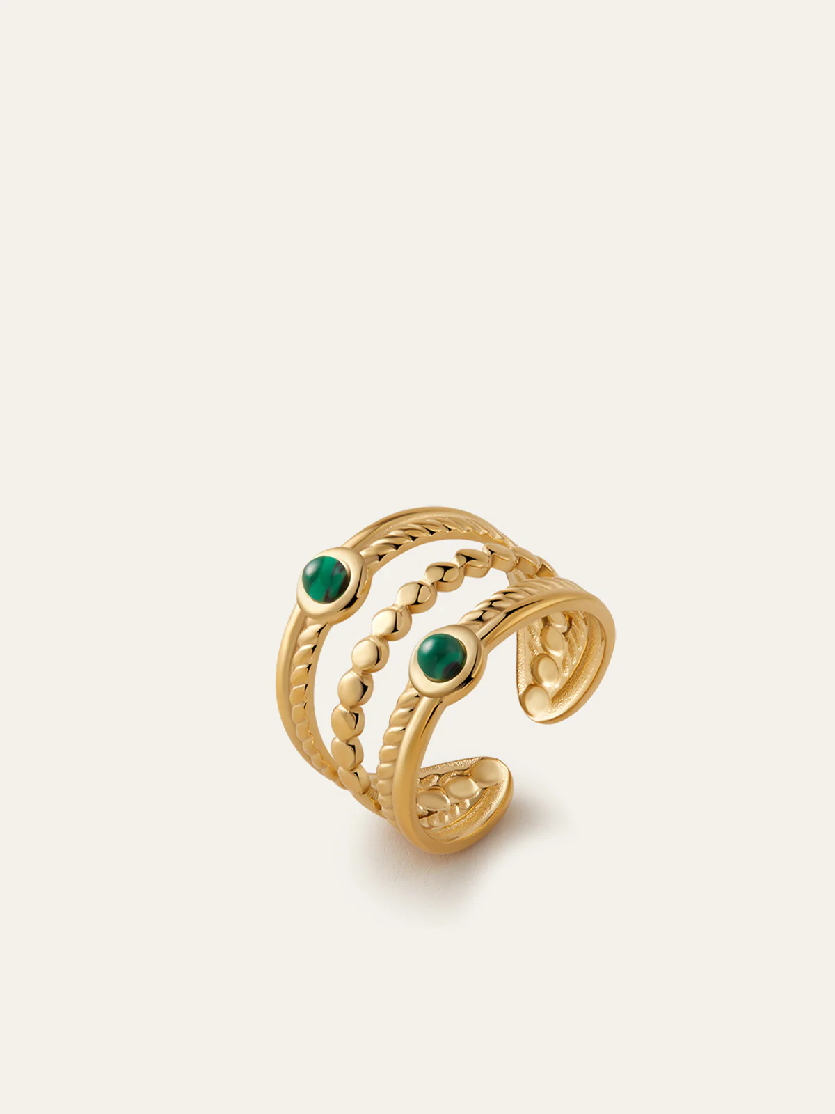 Emerald Accent Multi-Band Golden Ring - Wholesalesil