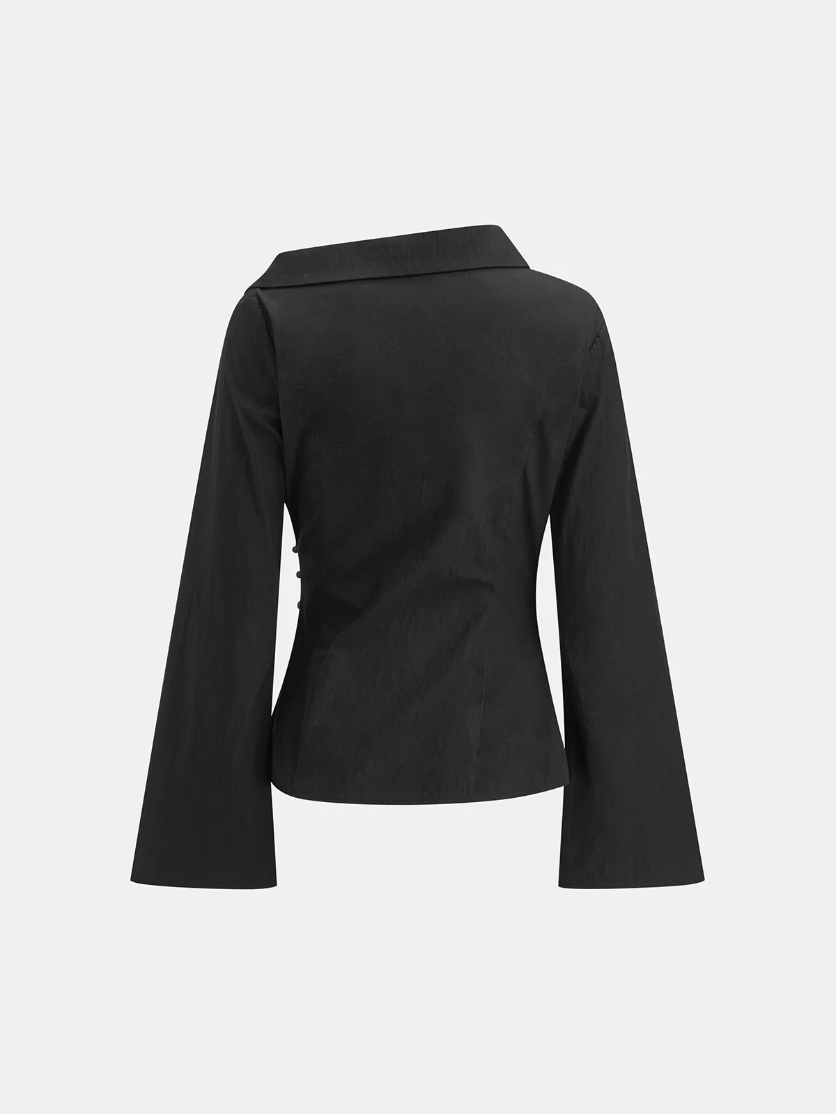 Flared Sleeve Asymmetric Wrap Shirt - Wholesalesil