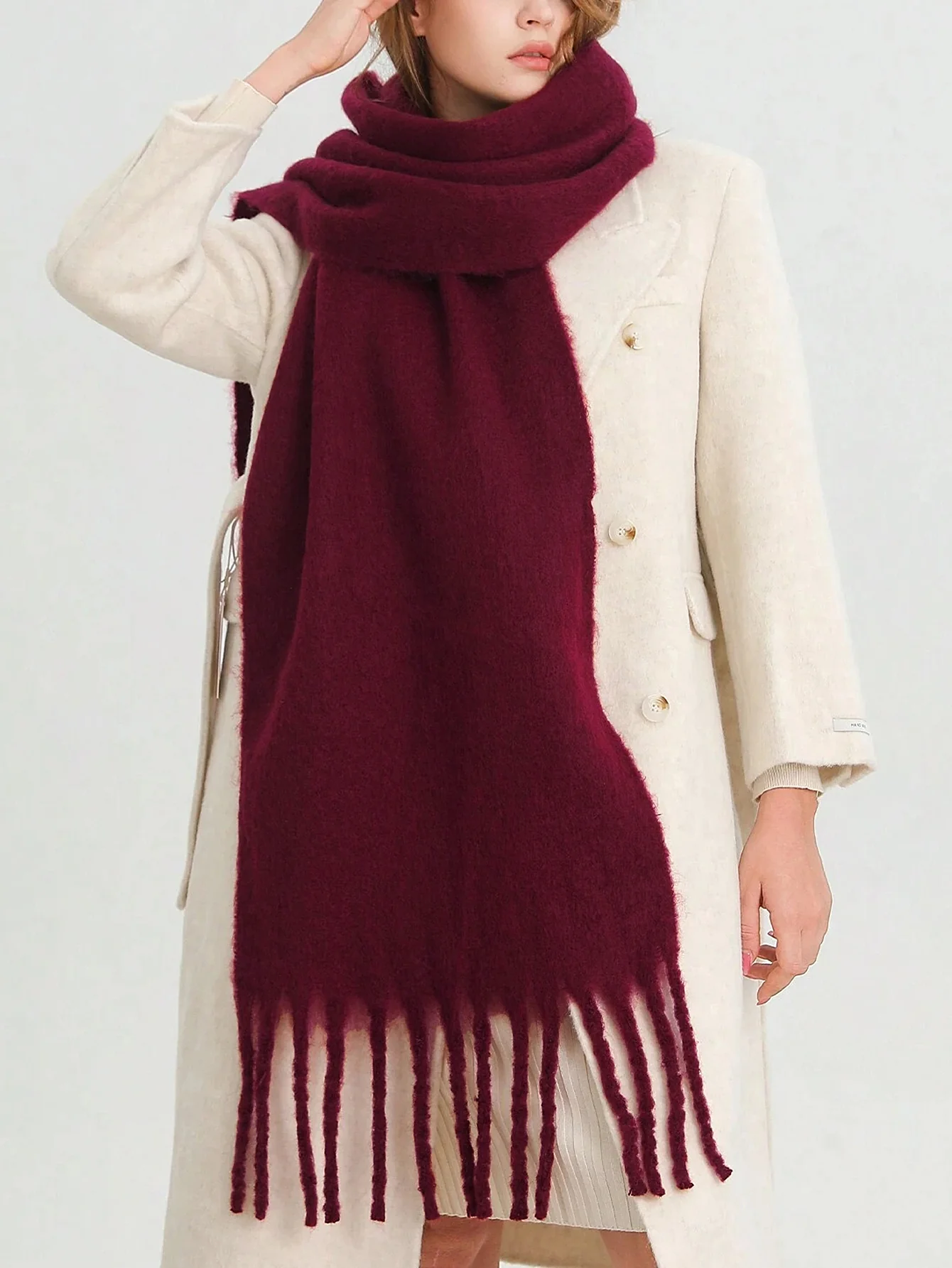Solid Oversized Fringed Scarf - Wholesalesil
