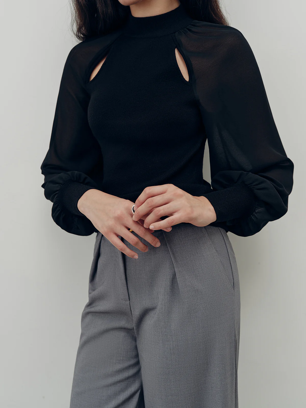 Chiffon Paneled Knit Top - Wholesalesil