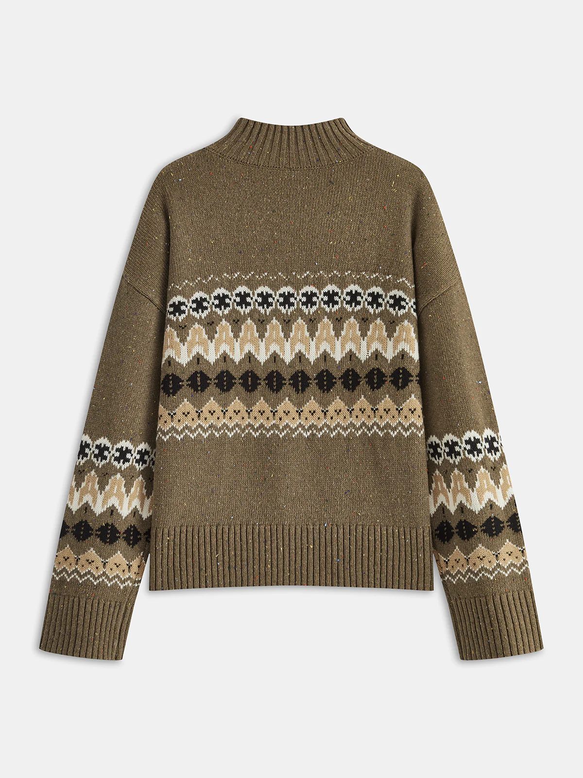 Wool Blend Fair Isle Pattern Sweater - Wholesalesil