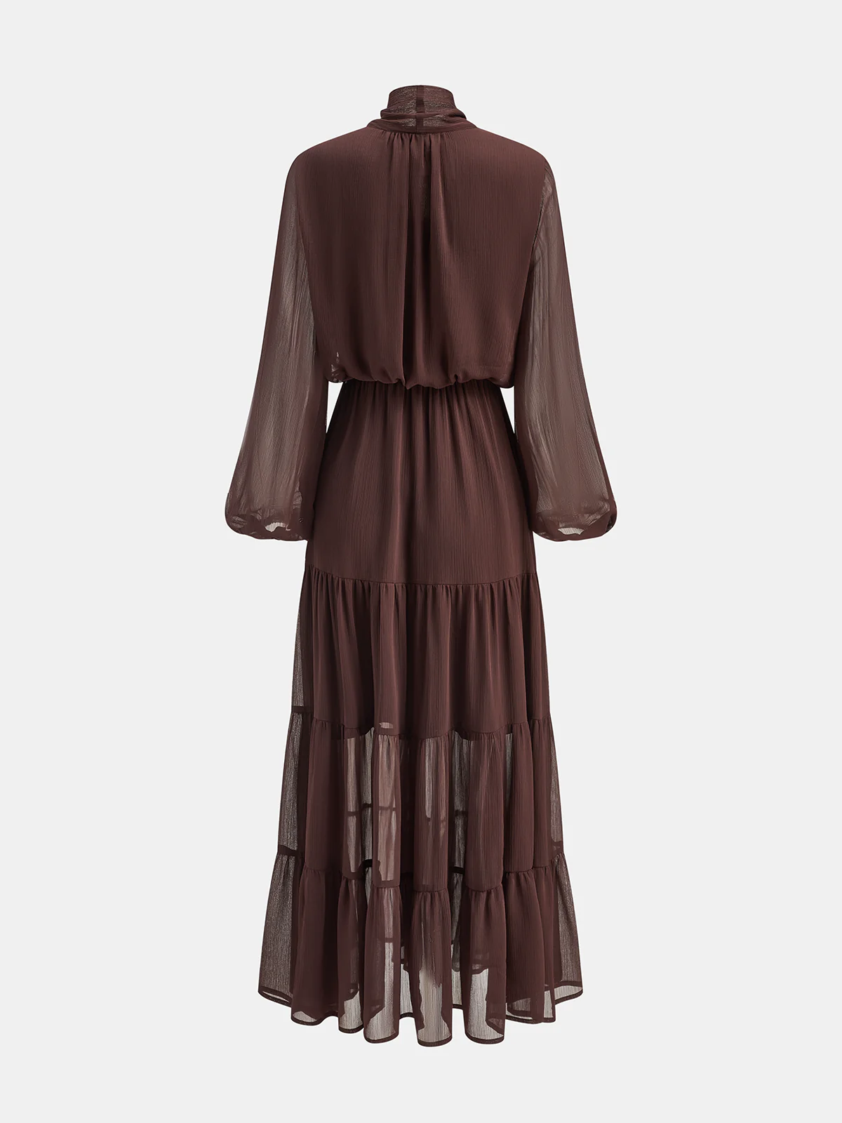 Chiffon Bow Long Sleeve Maxi Dress - Wholesalesil