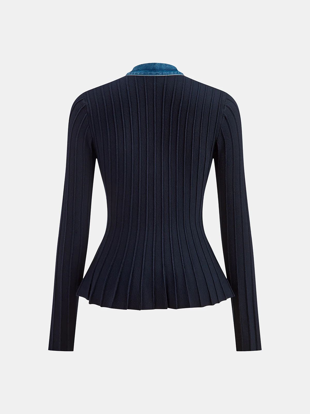 Denim Trim Knitted Peplum Cardigan - Wholesalesil