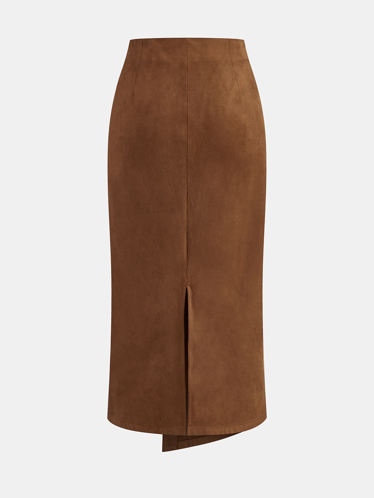 Metal Detail Suede Effect Asymmetric Maxi Skirt - Wholesalesil