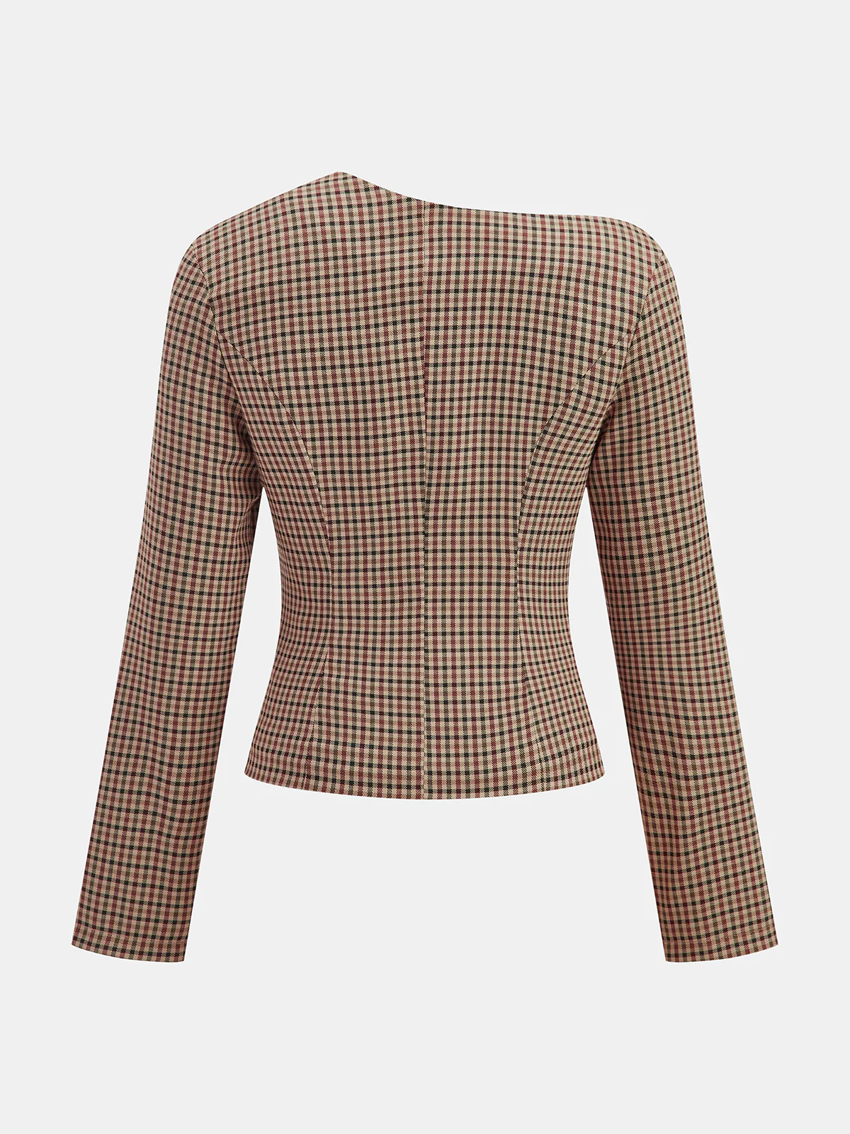 Asymmetric Neckline Plaid Jacket - Wholesalesil