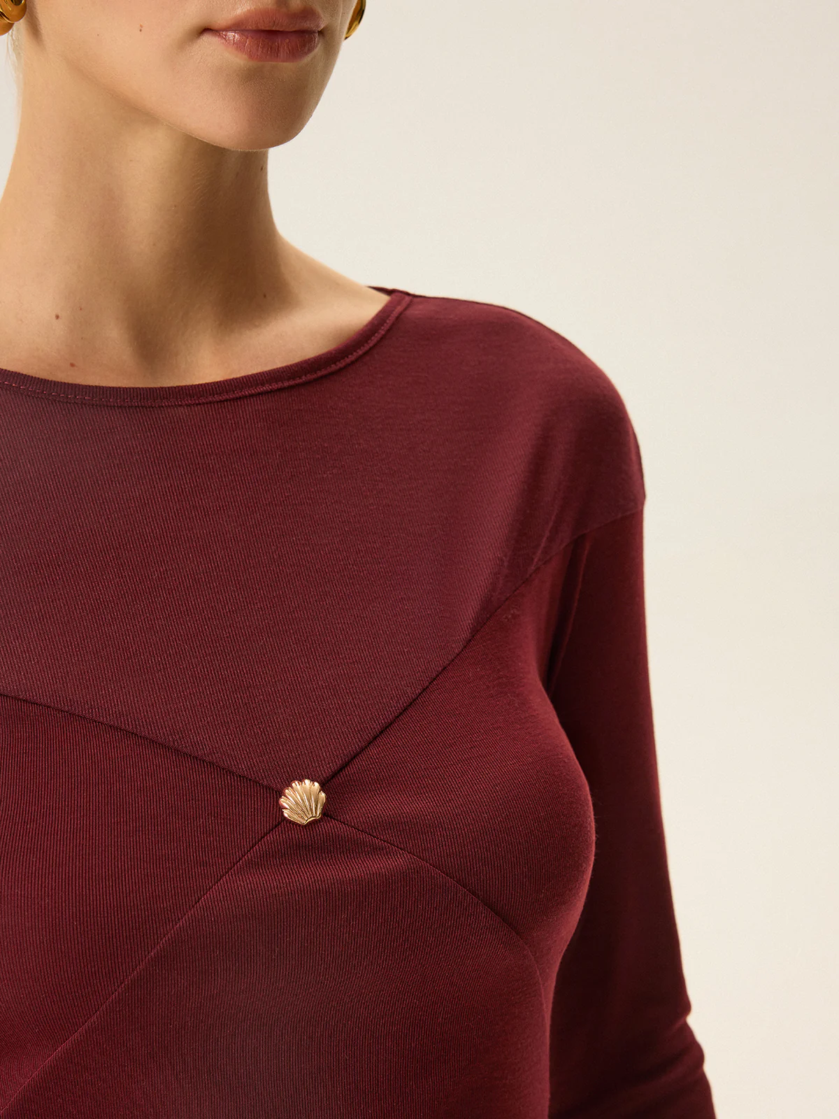 Metal Shell Detail Long Sleeve Top - Wholesalesil