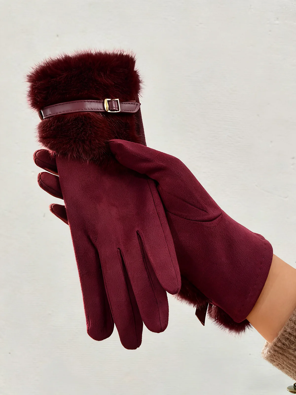 Faux Fur Cuff Cashmere Gloves - Wholesalesil