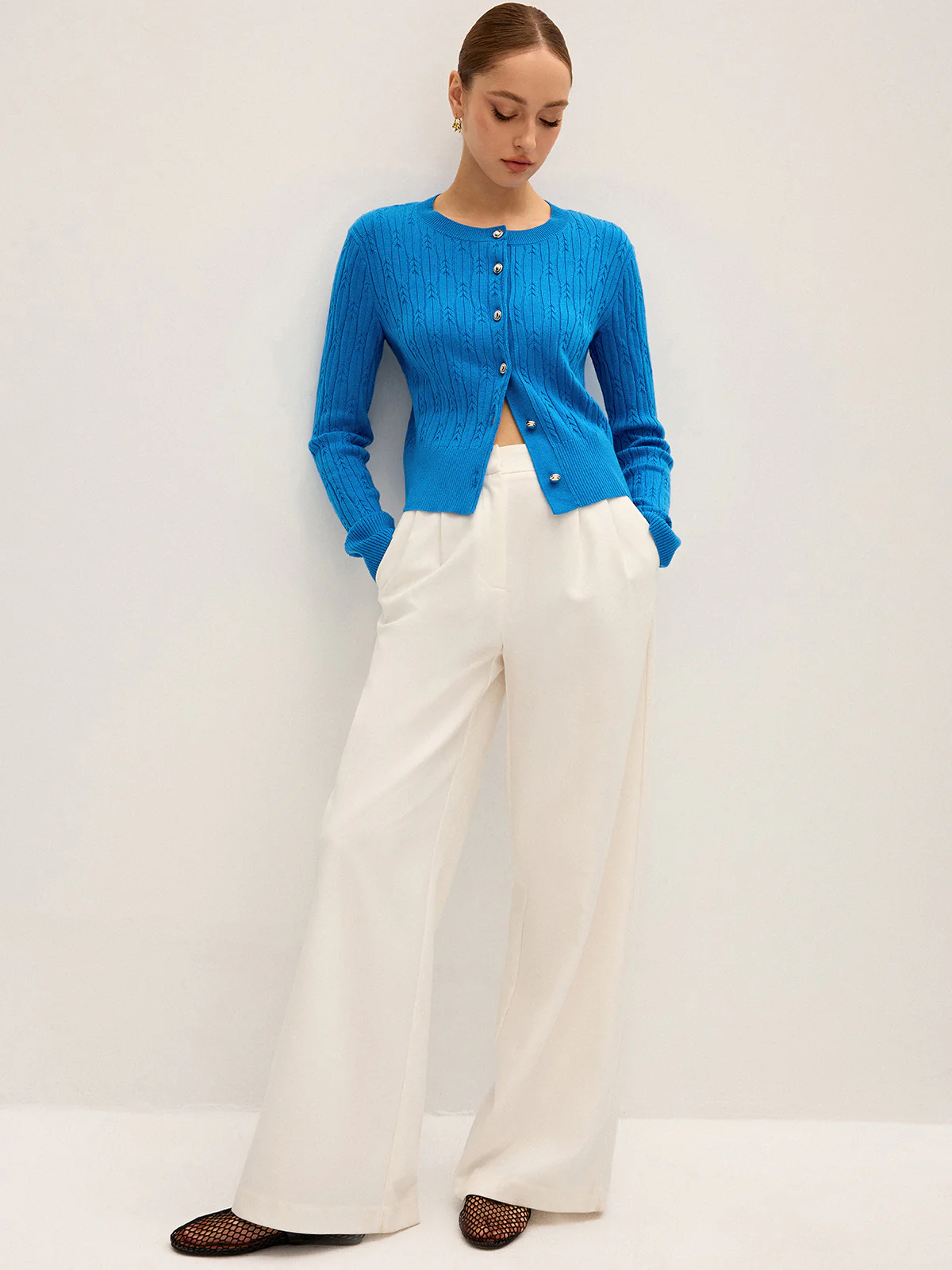 Cable Knit Wool Blend Cardigan - Wholesalesil