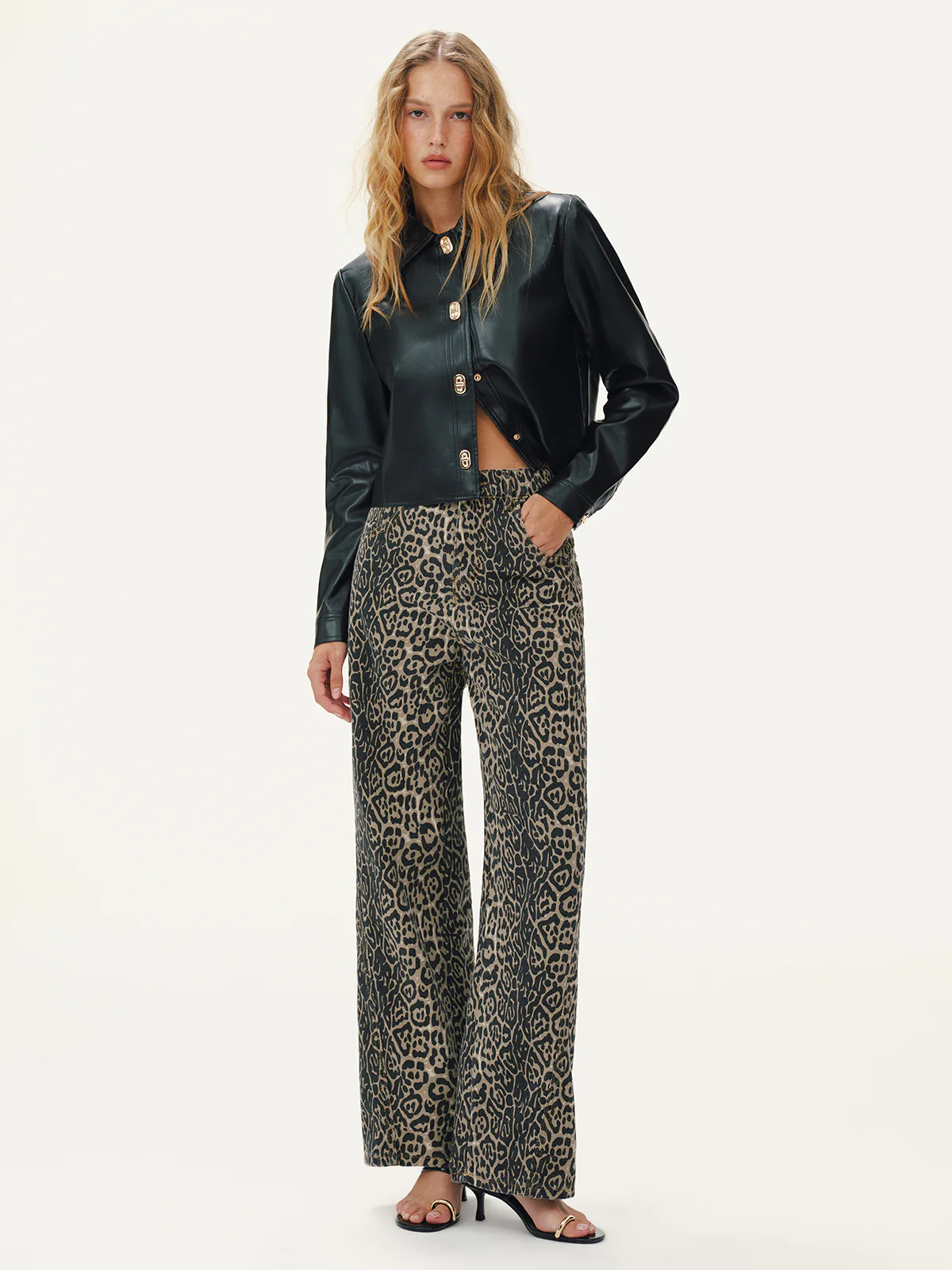 Leopard Print Denim Straight-Leg Jeans - Wholesalesil