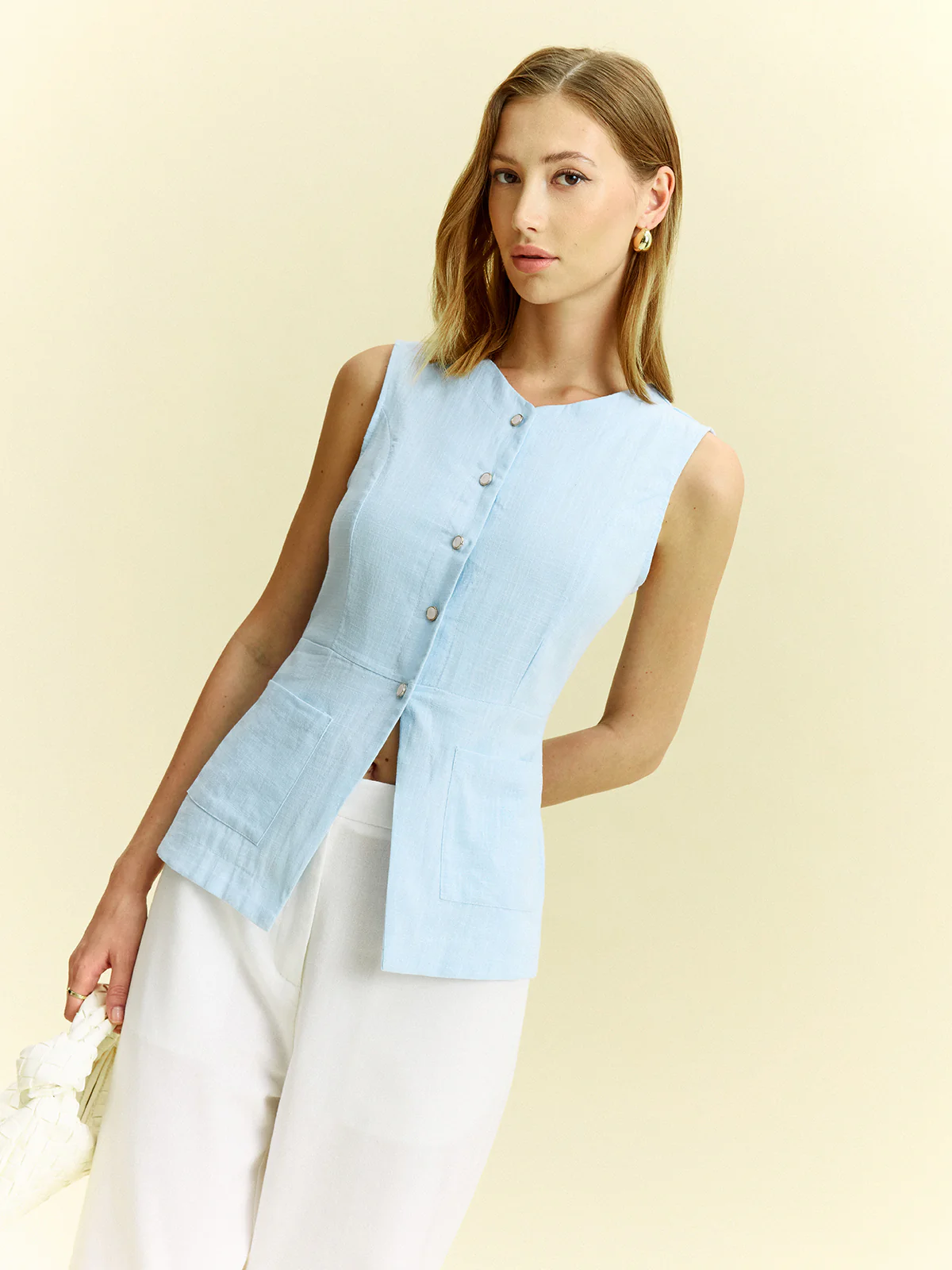 Sleeveless Button-Front Vest - Wholesalesil
