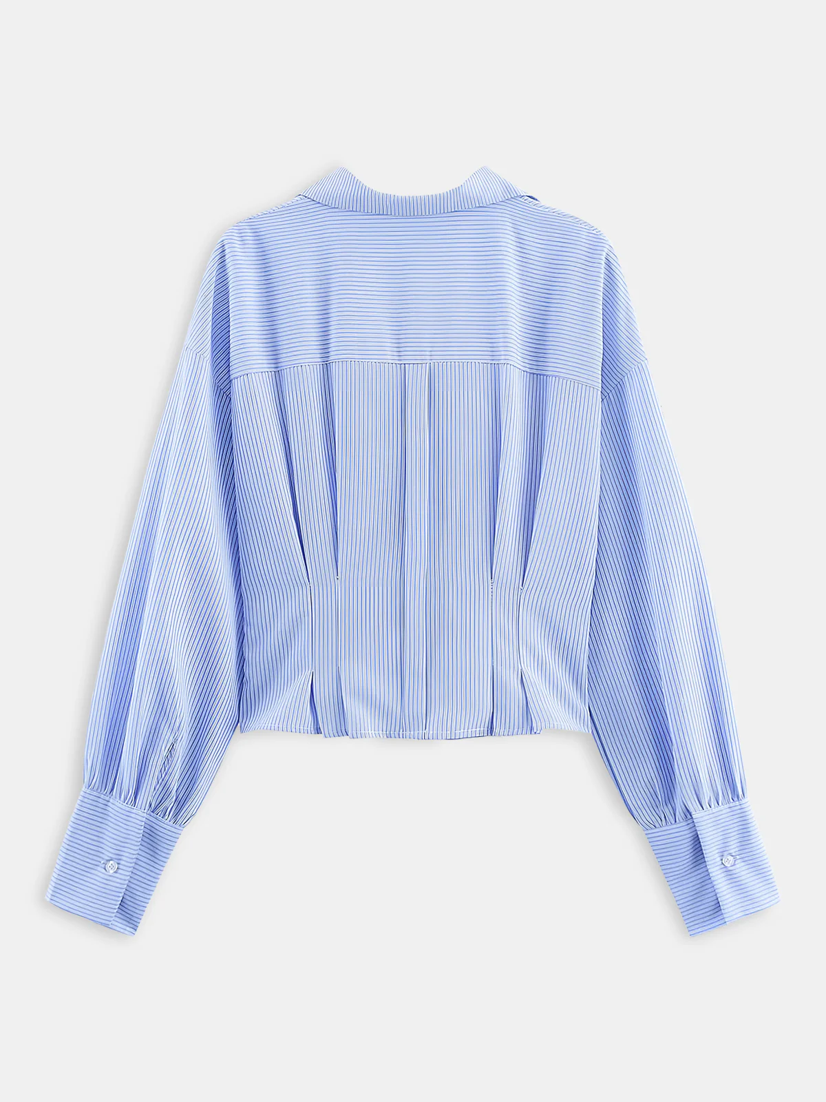 Lapel Collar Striped Belted Cropped Shirt - Wholesalesil