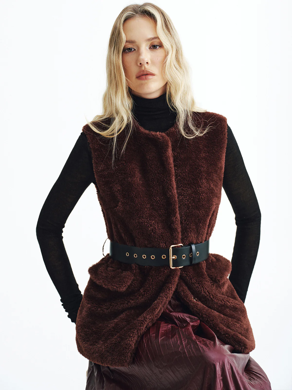 Faux Fur Belted Vest - Wholesalesil