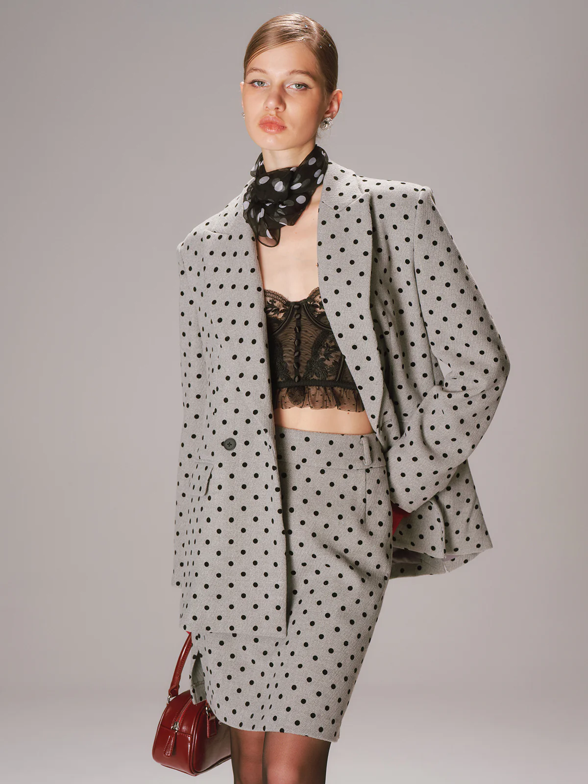 Polka Dot Double-Breasted Blazer - Wholesalesil