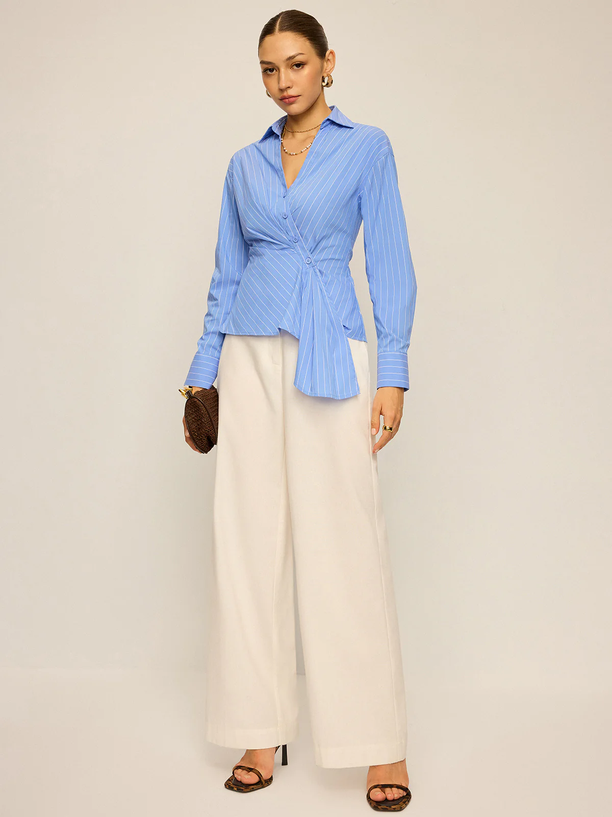 Striped Asymmetric Long Sleeve Shirt - Wholesalesil