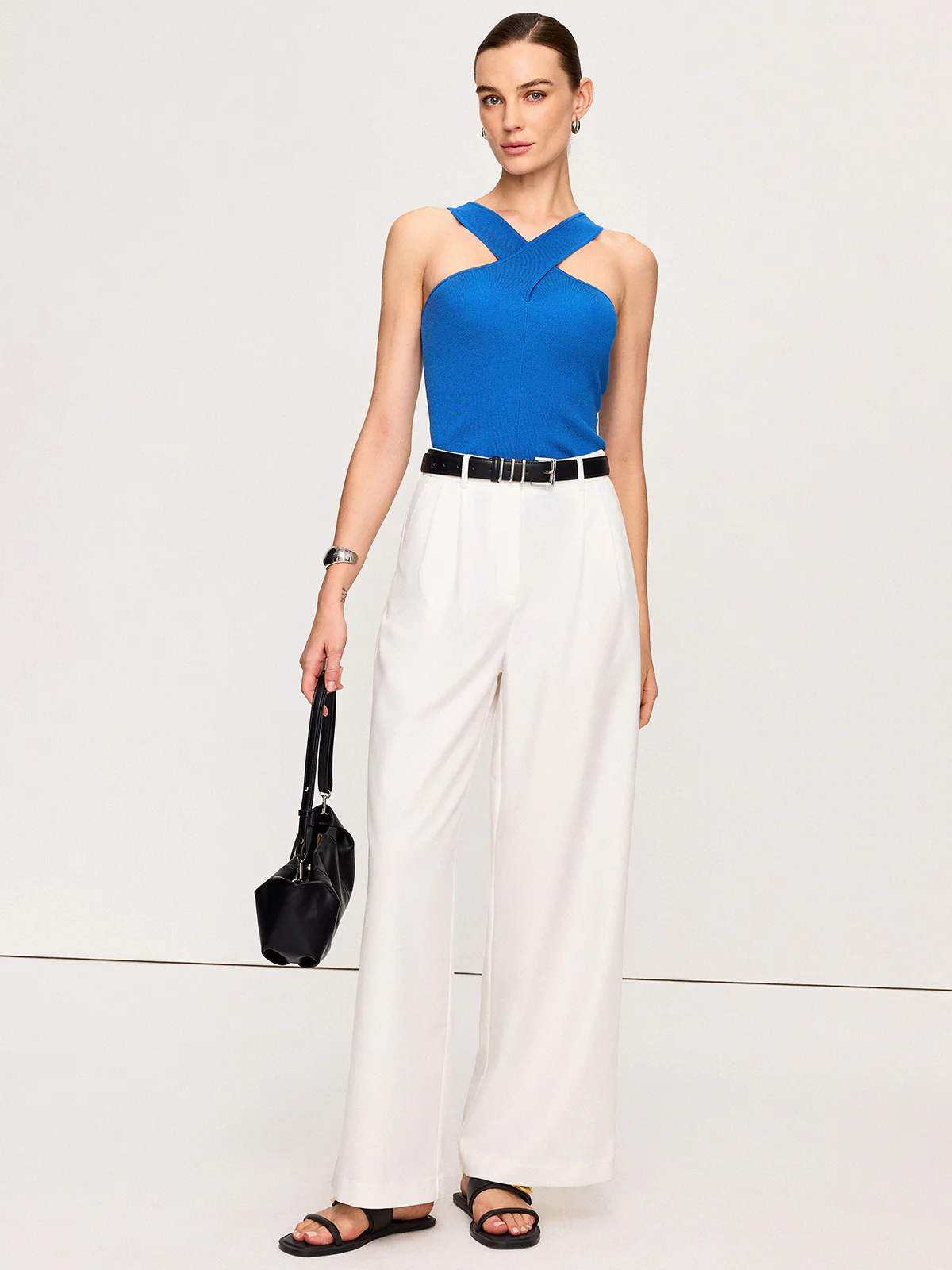 Cross-Over Neckline Knit Top - Wholesalesil