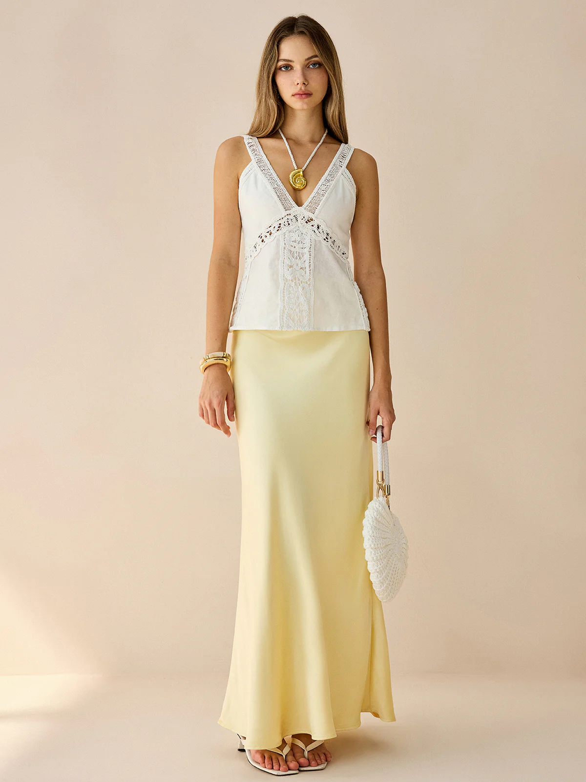 Semi-Sheer Linen & Cotton Lace V-Neck Top - Wholesalesil