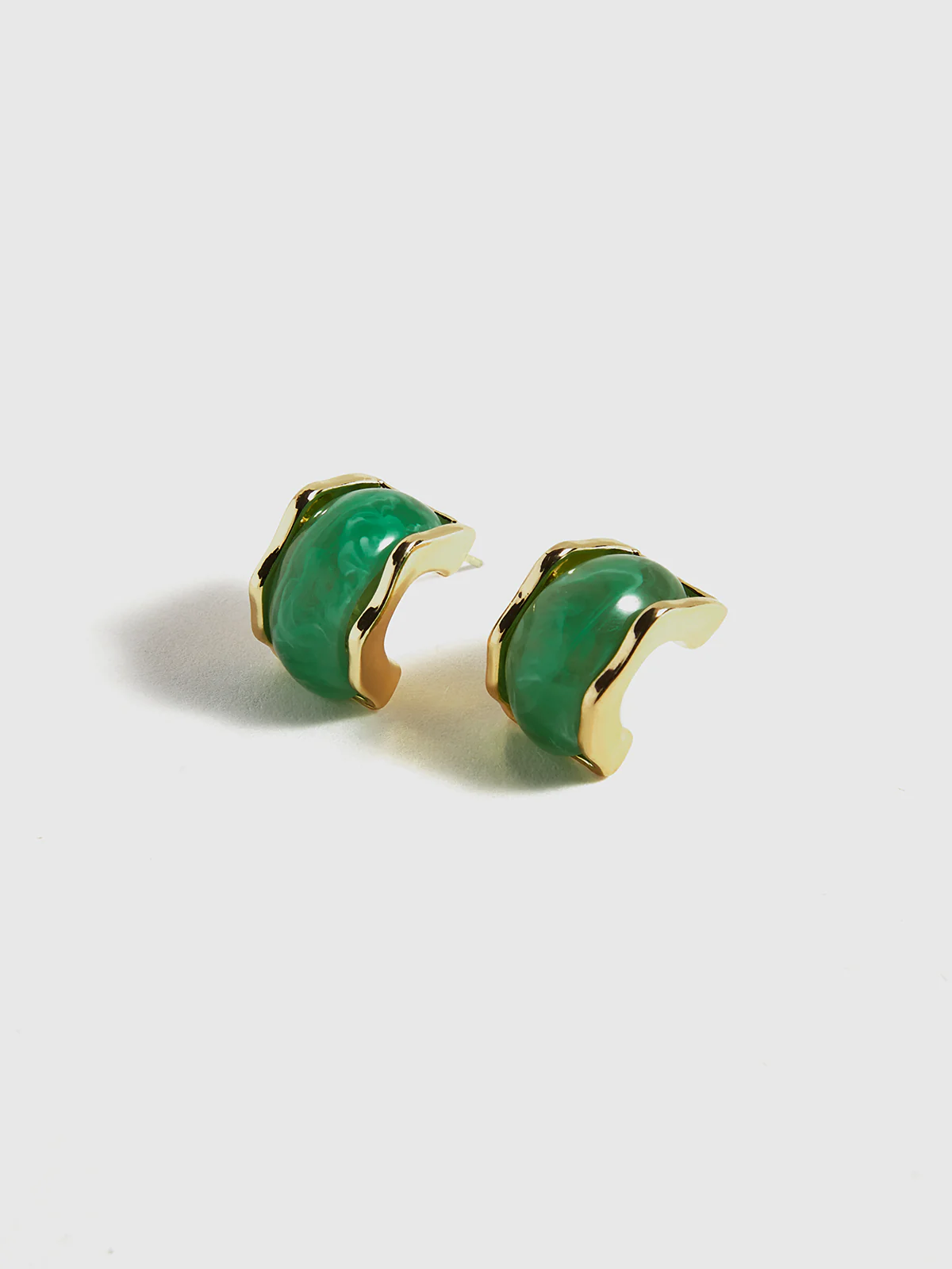 Green Marble Effect Gold-Tone Earrings - Wholesalesil