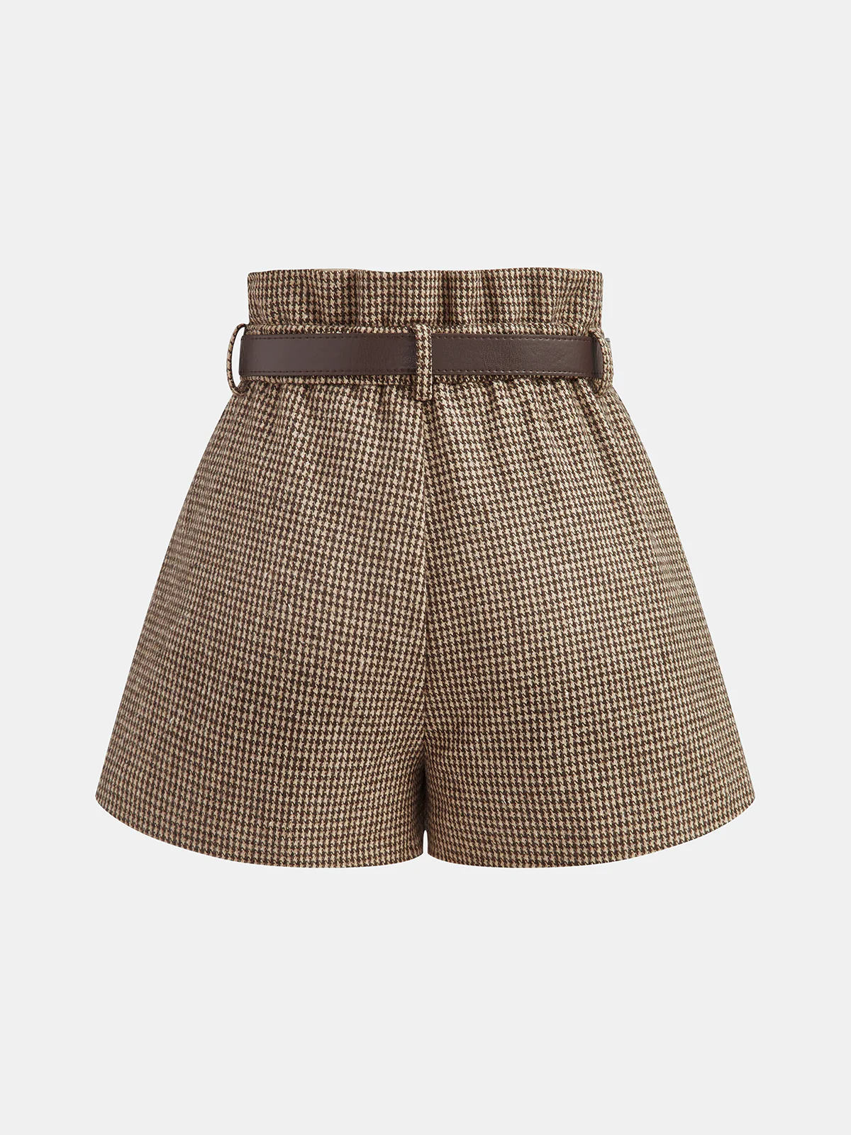 Belted Houndstooth Tweed Shorts - Wholesalesil