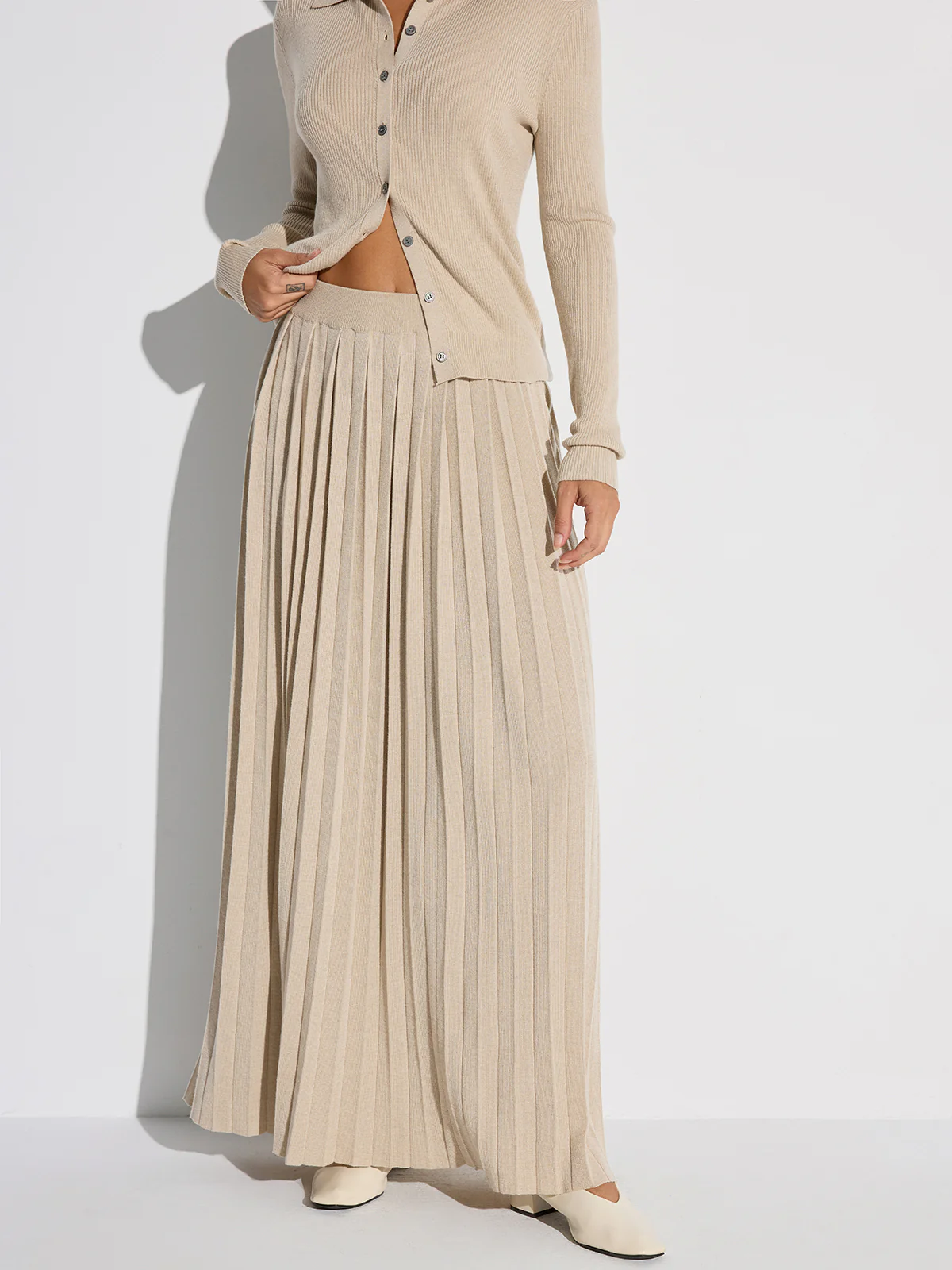 Pleated Wool Blend Sweater Skirt - Wholesalesil