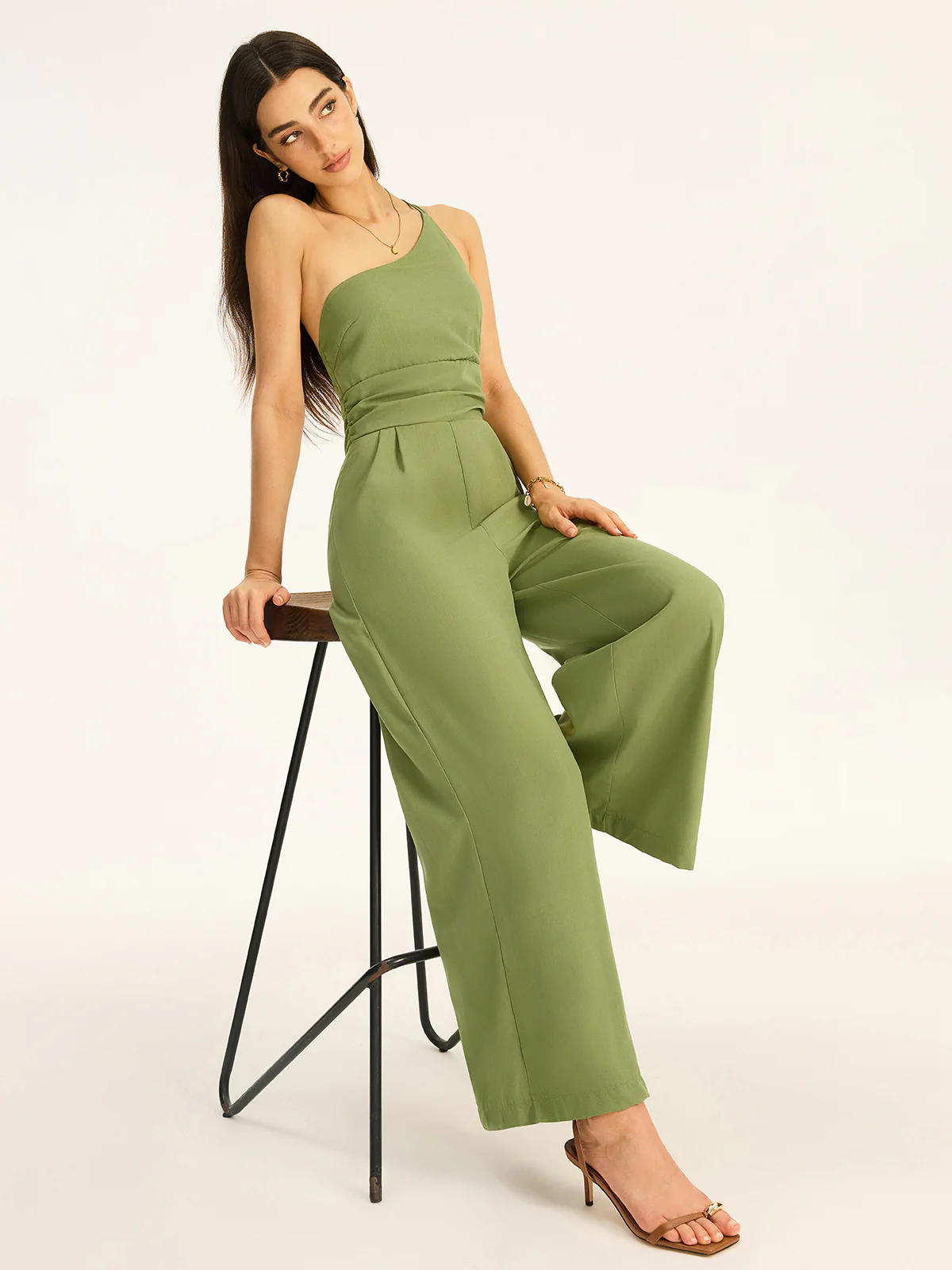 One-Shoulder Cotton Blend Jumpsuit - Wholesalesil