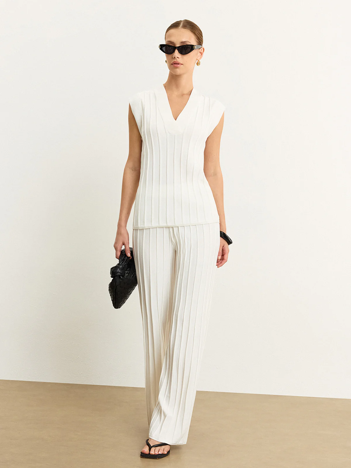 Ribbed Knit V-Neck Tank Top - Wholesalesil