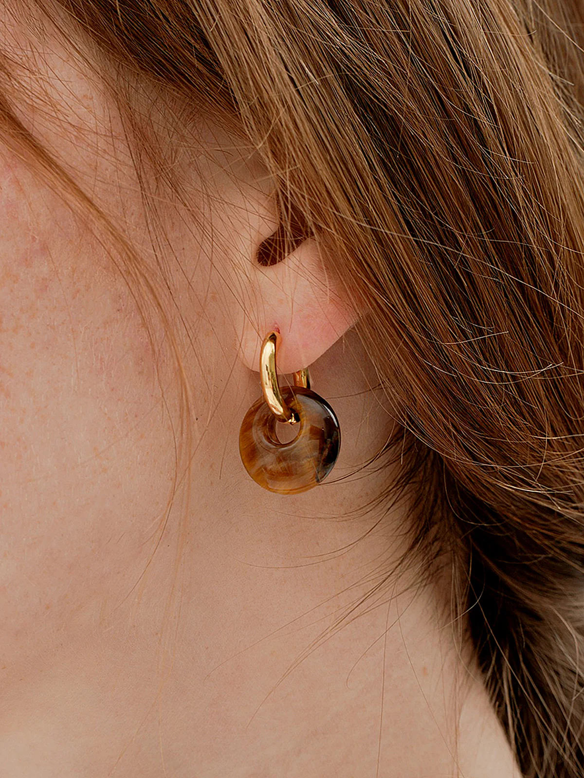 Tortoise Shell Disc Drop Earrings - Wholesalesil
