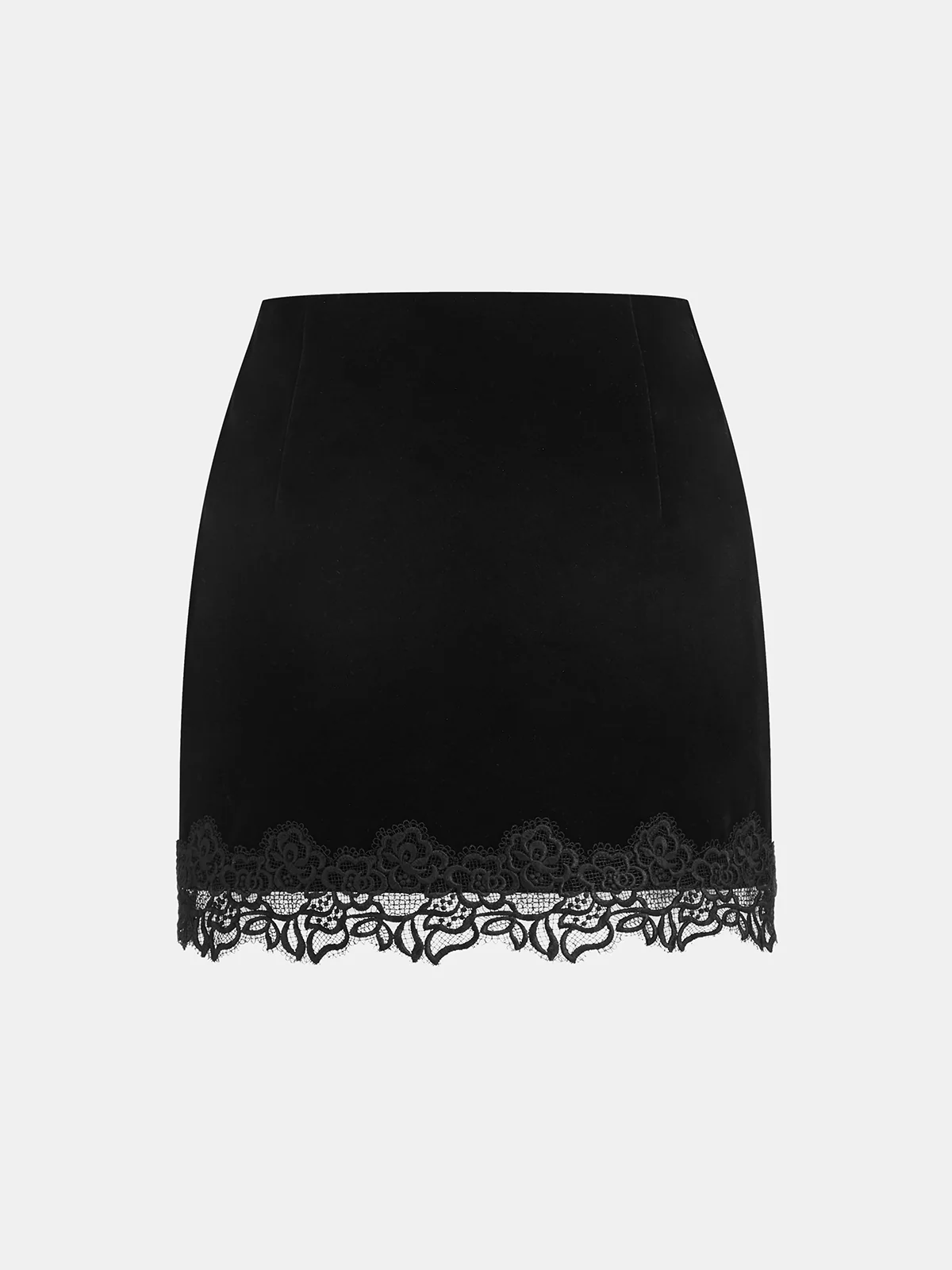 Floral Lace Trim Velvet Mini Skirt - Wholesalesil