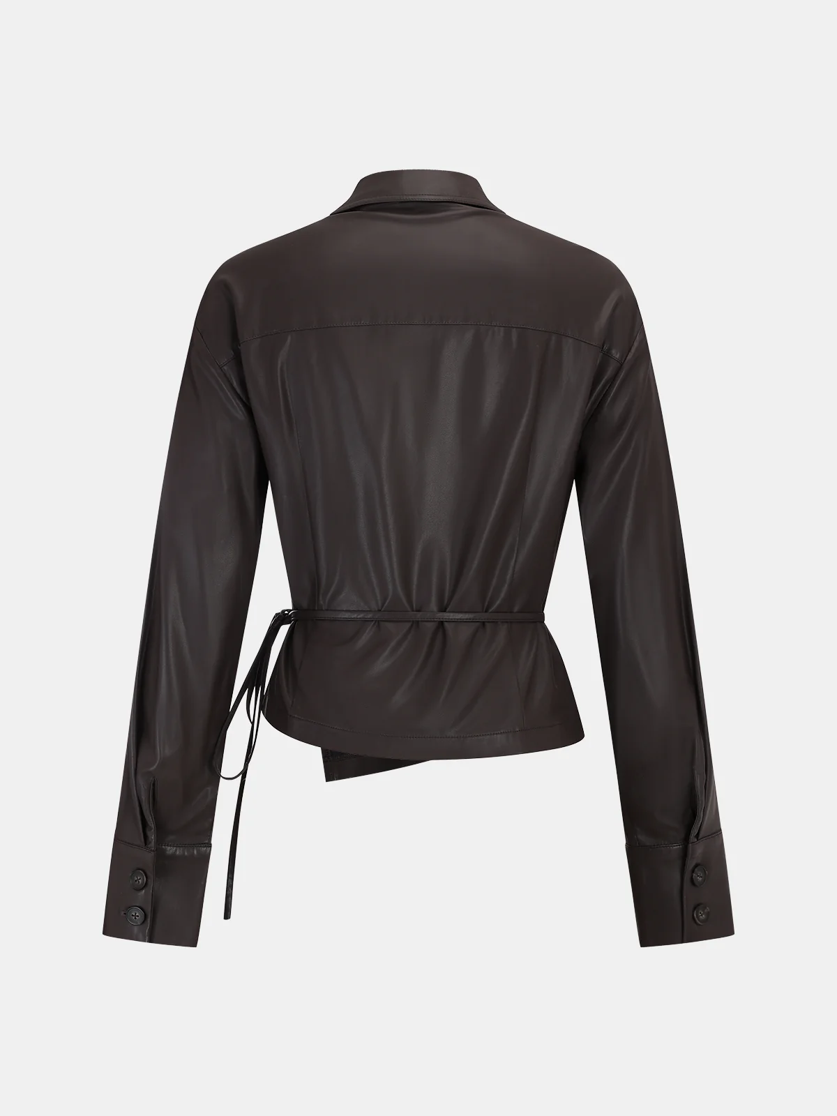 Tie Waist Faux Leather Wrap Shirt - Wholesalesil
