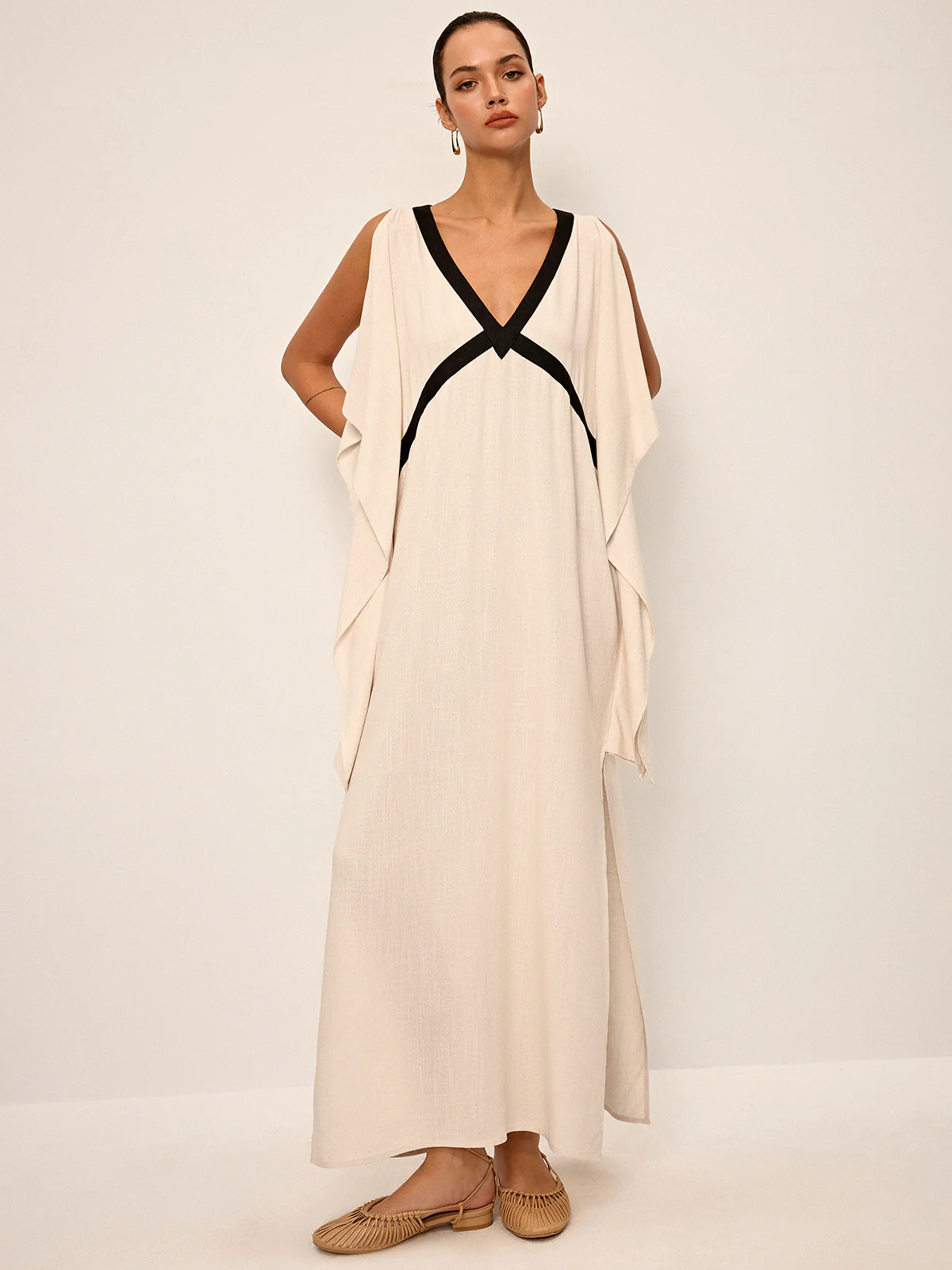 Contrast Trim Maxi Dress with Slit - Wholesalesil