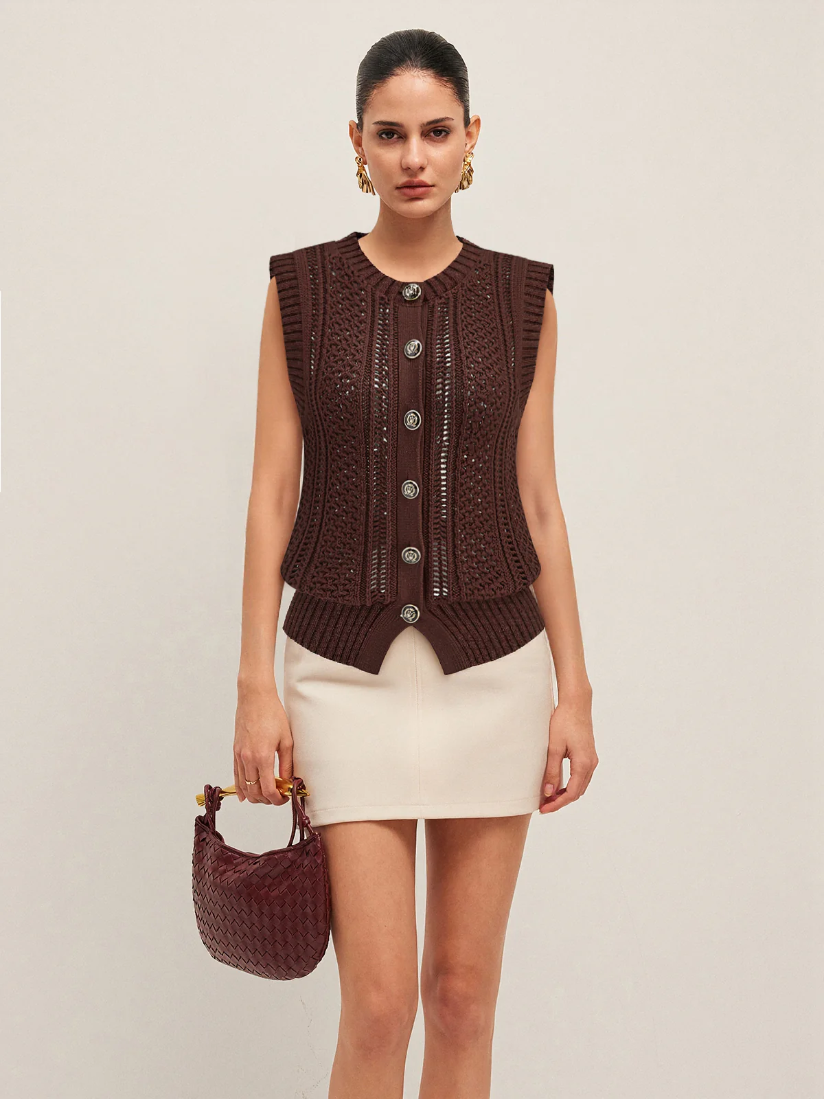 Button Front Sweater Vest - Wholesalesil