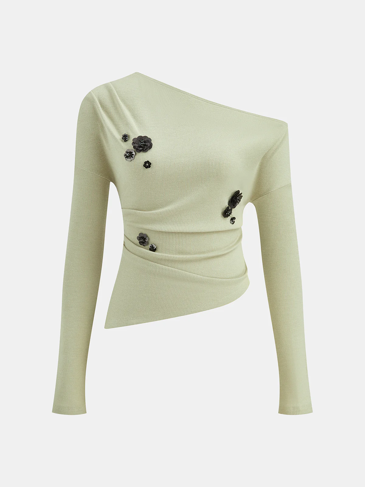 Sequin Flower One-Shoulder Knit Top and Skirt Set - Wholesalesil